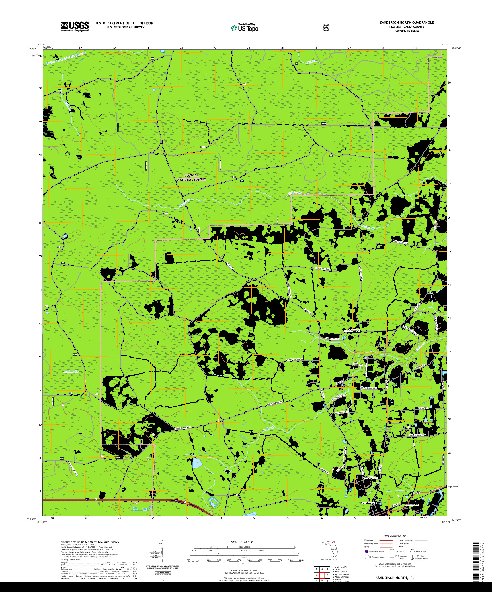 USGS US TOPO 7.5-MINUTE MAP FOR SANDERSON NORTH, FL 2021
