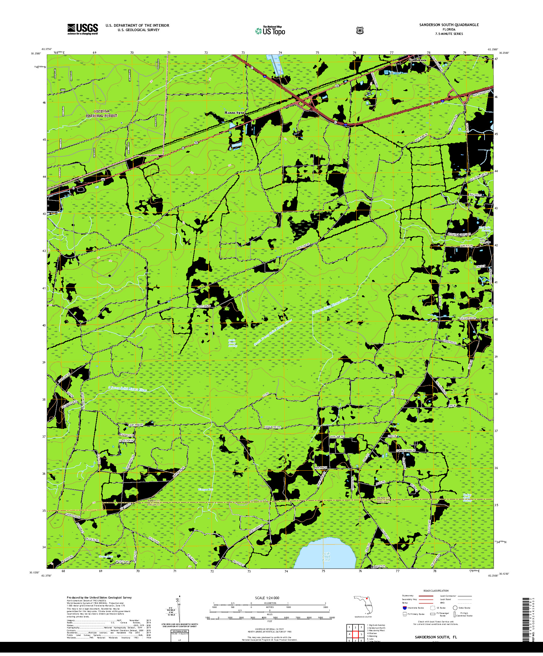 USGS US TOPO 7.5-MINUTE MAP FOR SANDERSON SOUTH, FL 2021