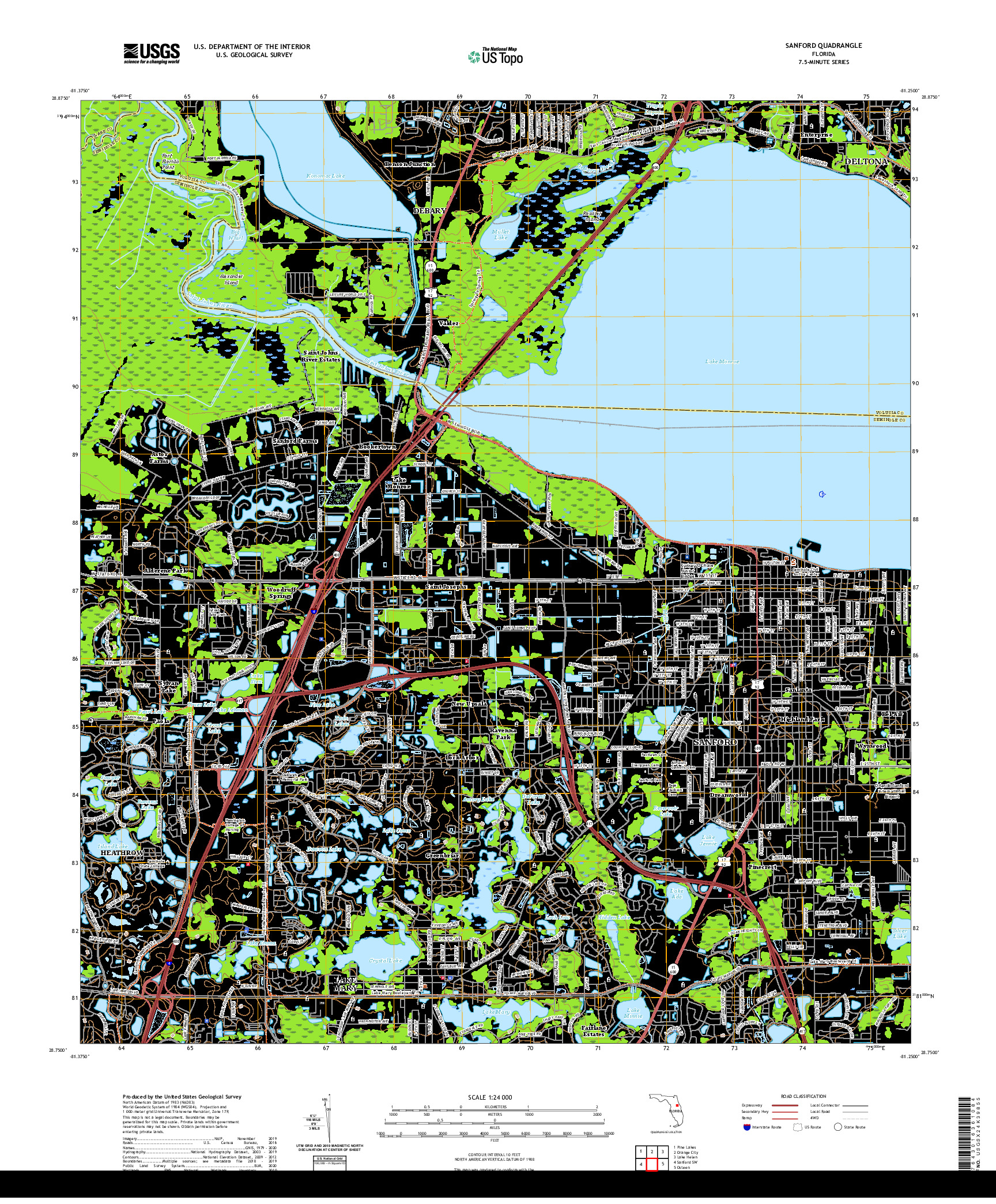 USGS US TOPO 7.5-MINUTE MAP FOR SANFORD, FL 2021