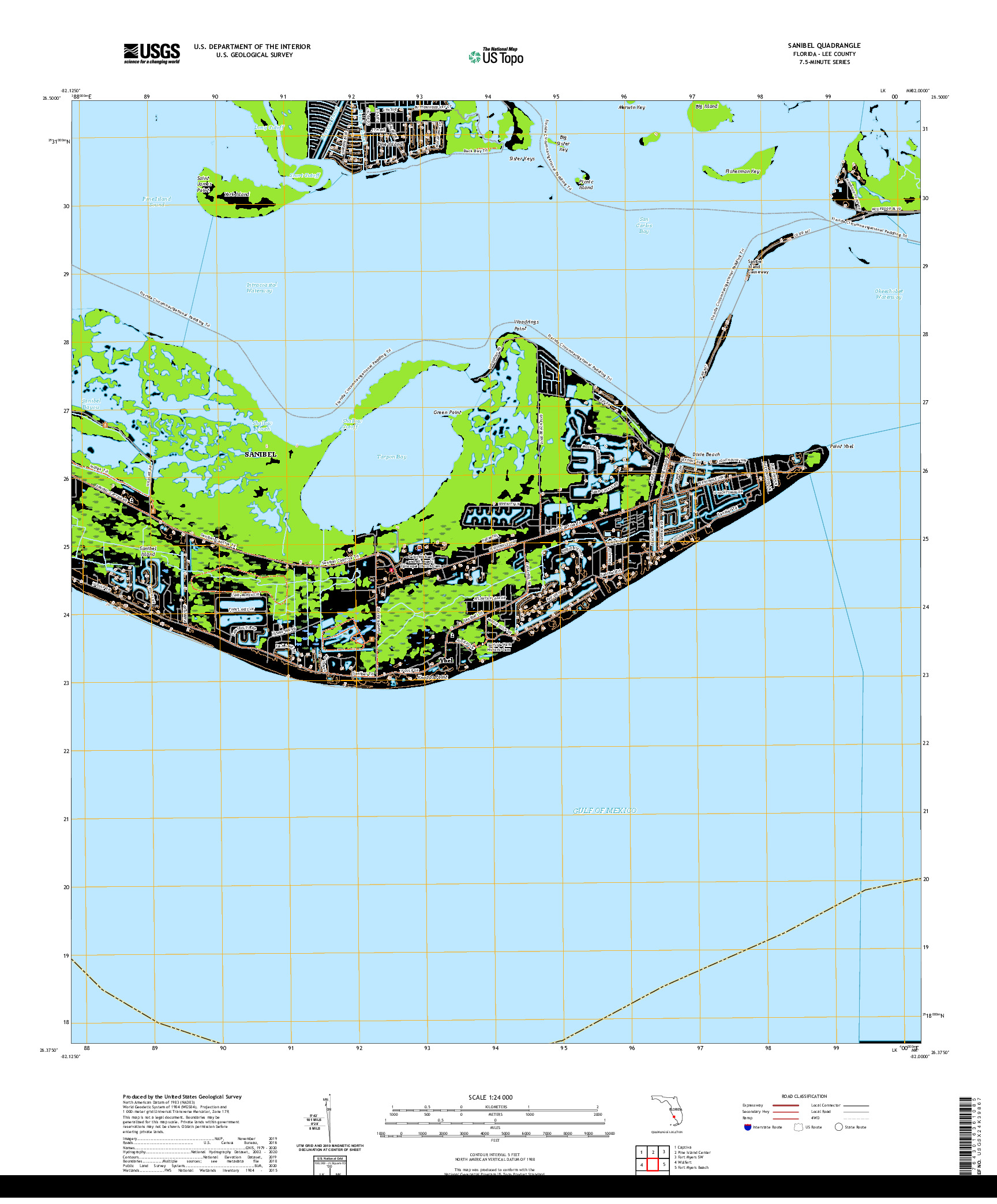 USGS US TOPO 7.5-MINUTE MAP FOR SANIBEL, FL 2021