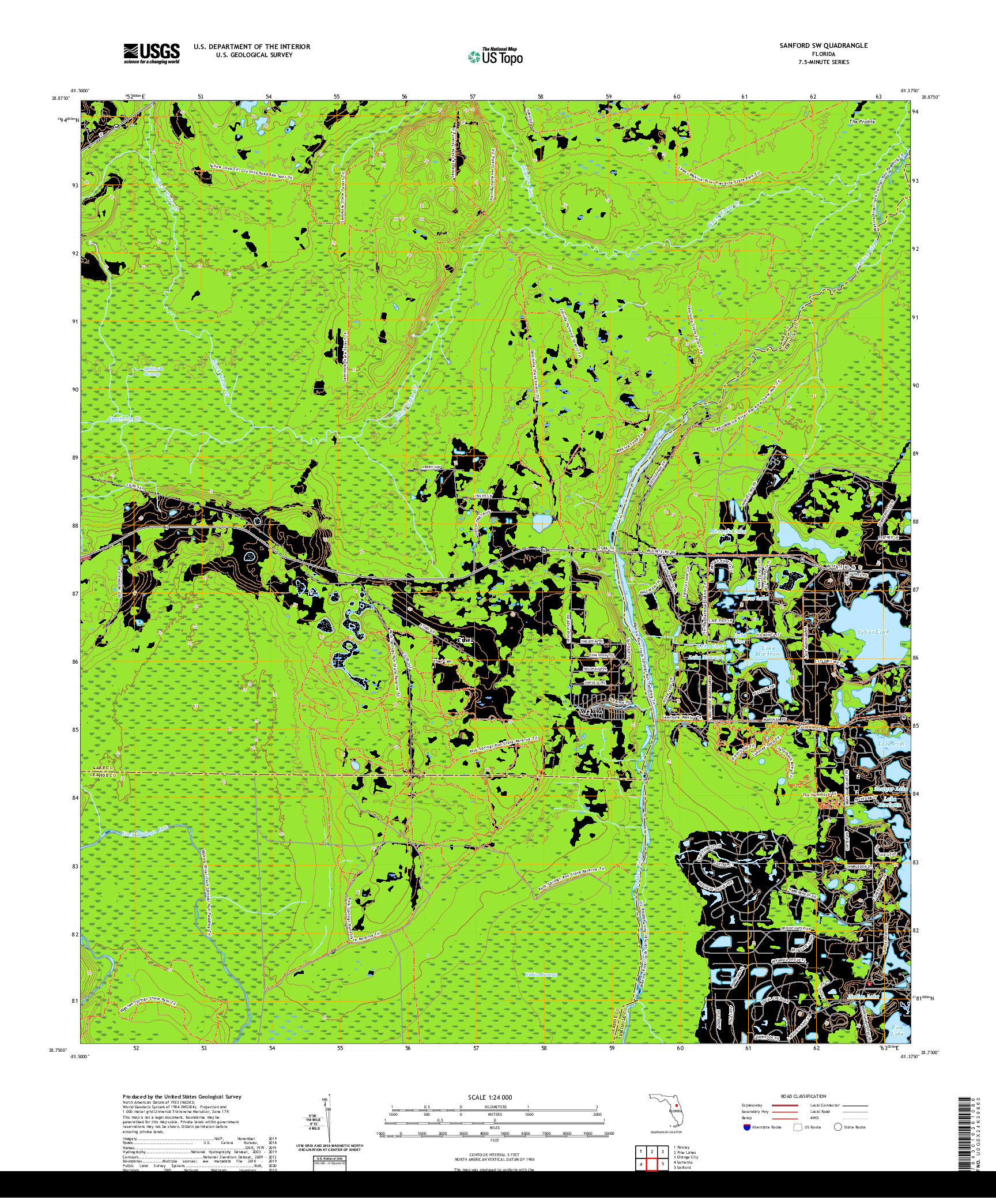 USGS US TOPO 7.5-MINUTE MAP FOR SANFORD SW, FL 2021