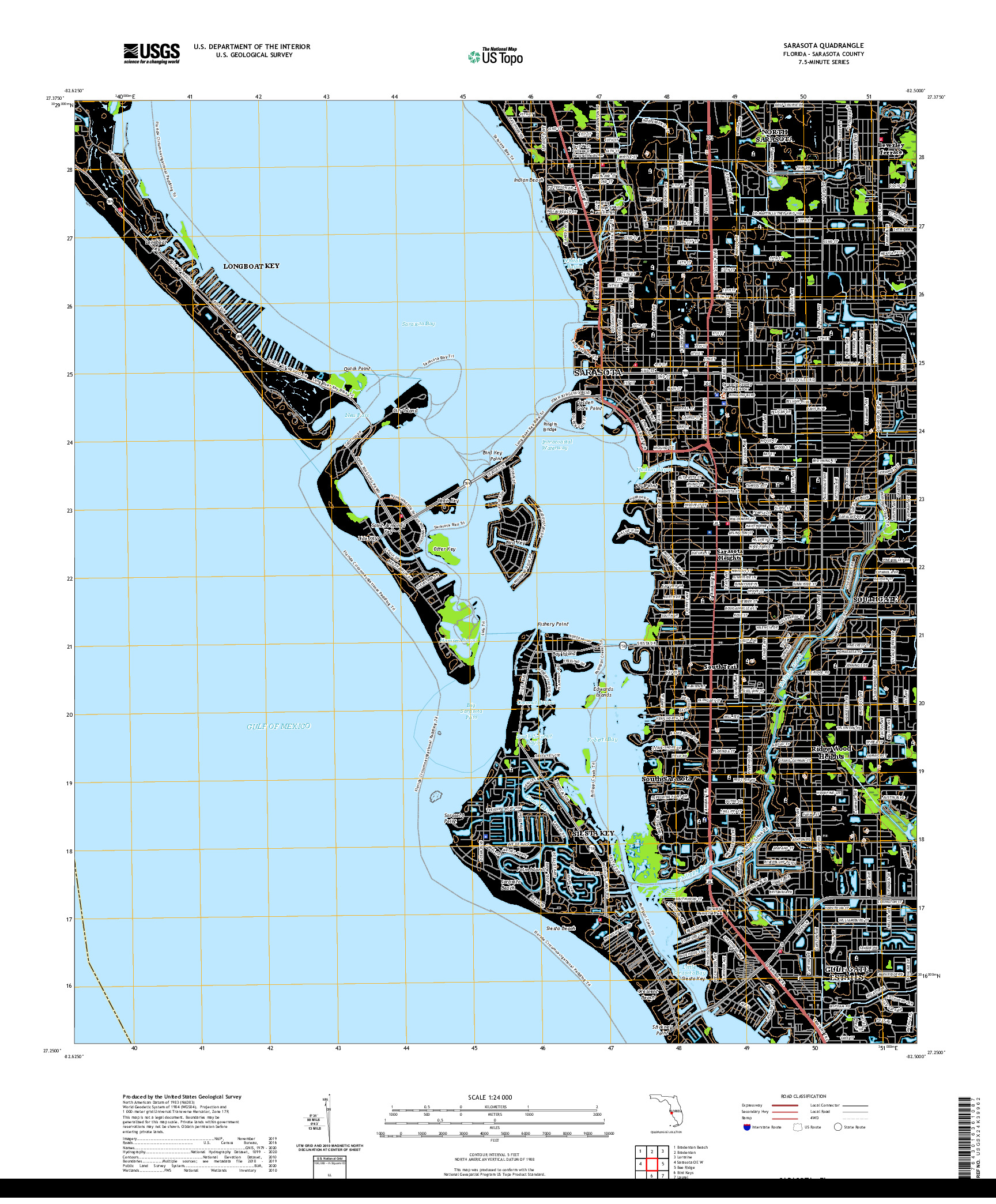 USGS US TOPO 7.5-MINUTE MAP FOR SARASOTA, FL 2021