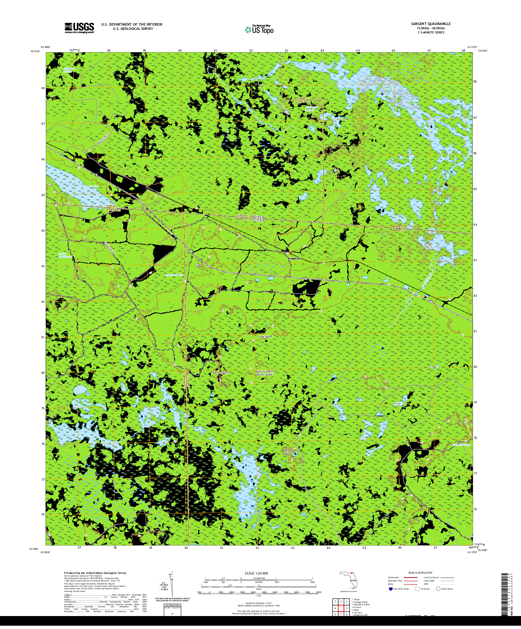 USGS US TOPO 7.5-MINUTE MAP FOR SARGENT, FL,GA 2021