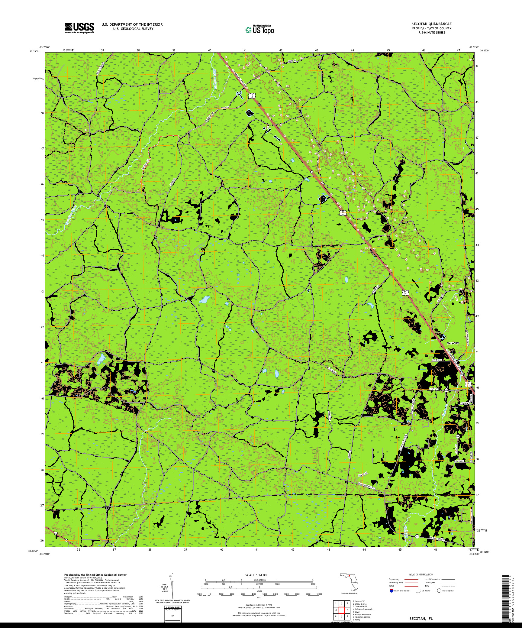 USGS US TOPO 7.5-MINUTE MAP FOR SECOTAN, FL 2021