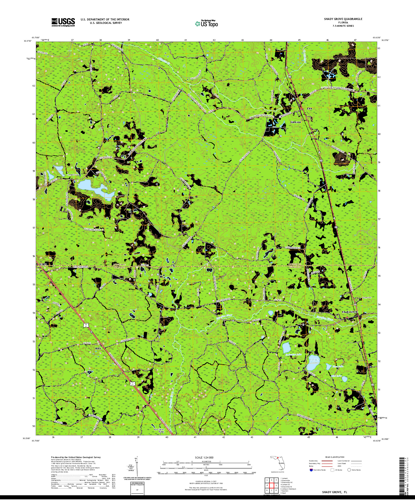 USGS US TOPO 7.5-MINUTE MAP FOR SHADY GROVE, FL 2021