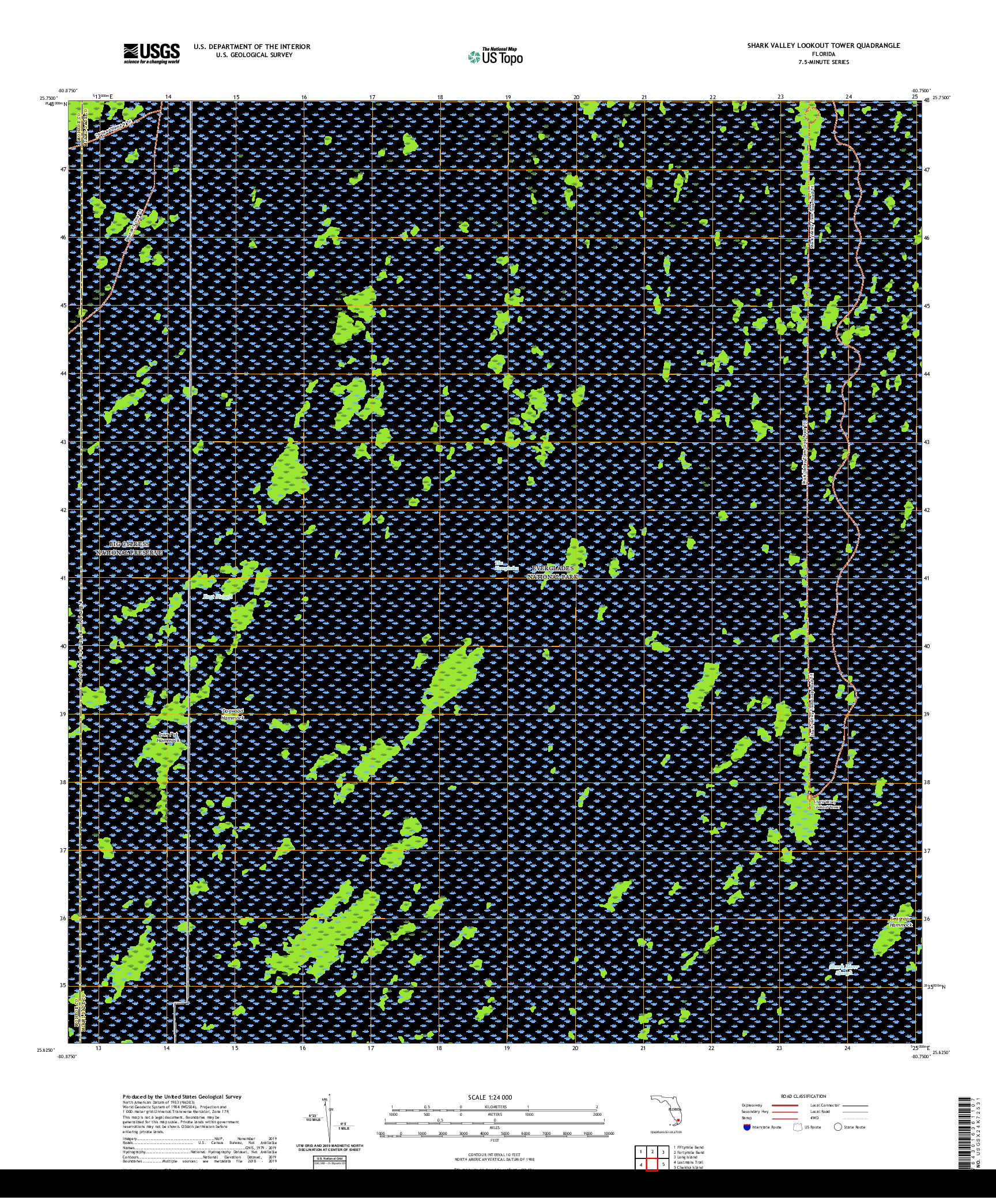 USGS US TOPO 7.5-MINUTE MAP FOR SHARK VALLEY LOOKOUT TOWER, FL 2021