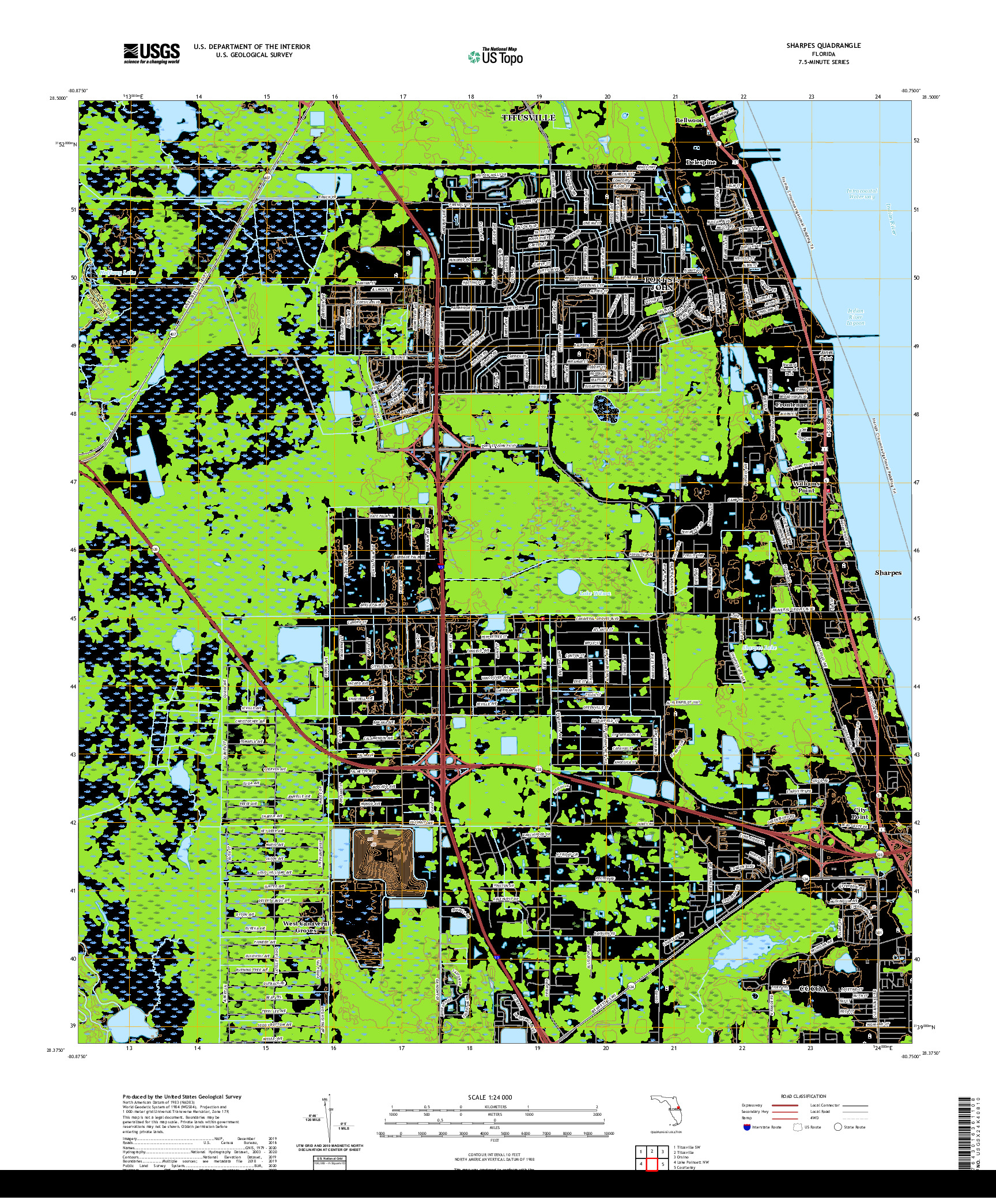 USGS US TOPO 7.5-MINUTE MAP FOR SHARPES, FL 2021