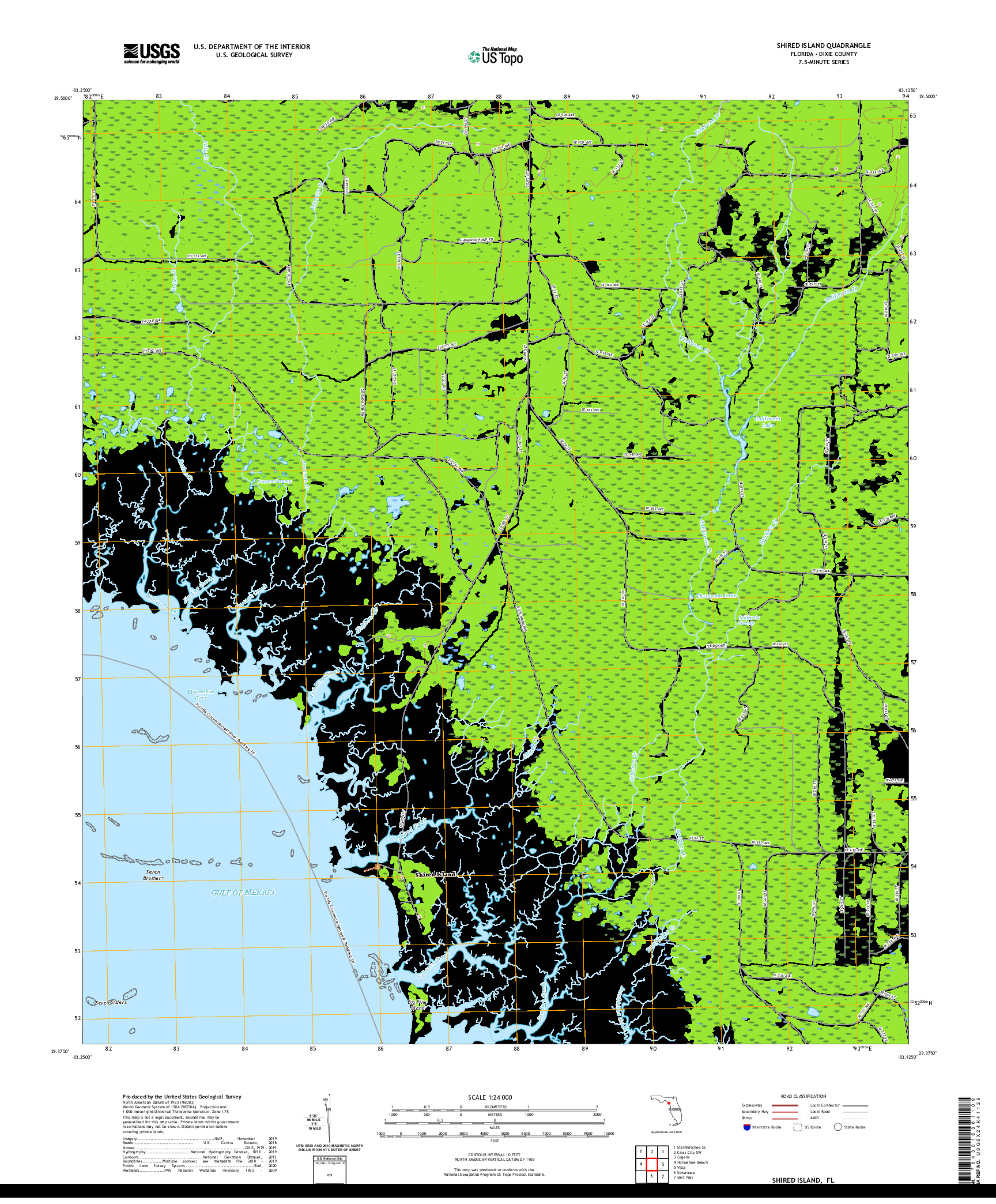 USGS US TOPO 7.5-MINUTE MAP FOR SHIRED ISLAND, FL 2021