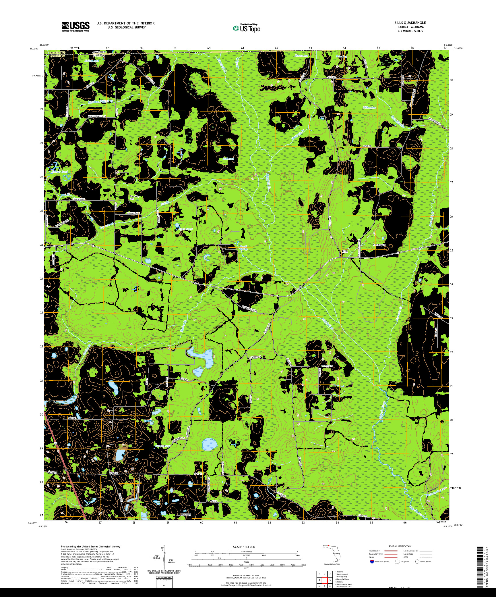 USGS US TOPO 7.5-MINUTE MAP FOR SILLS, FL,AL 2021