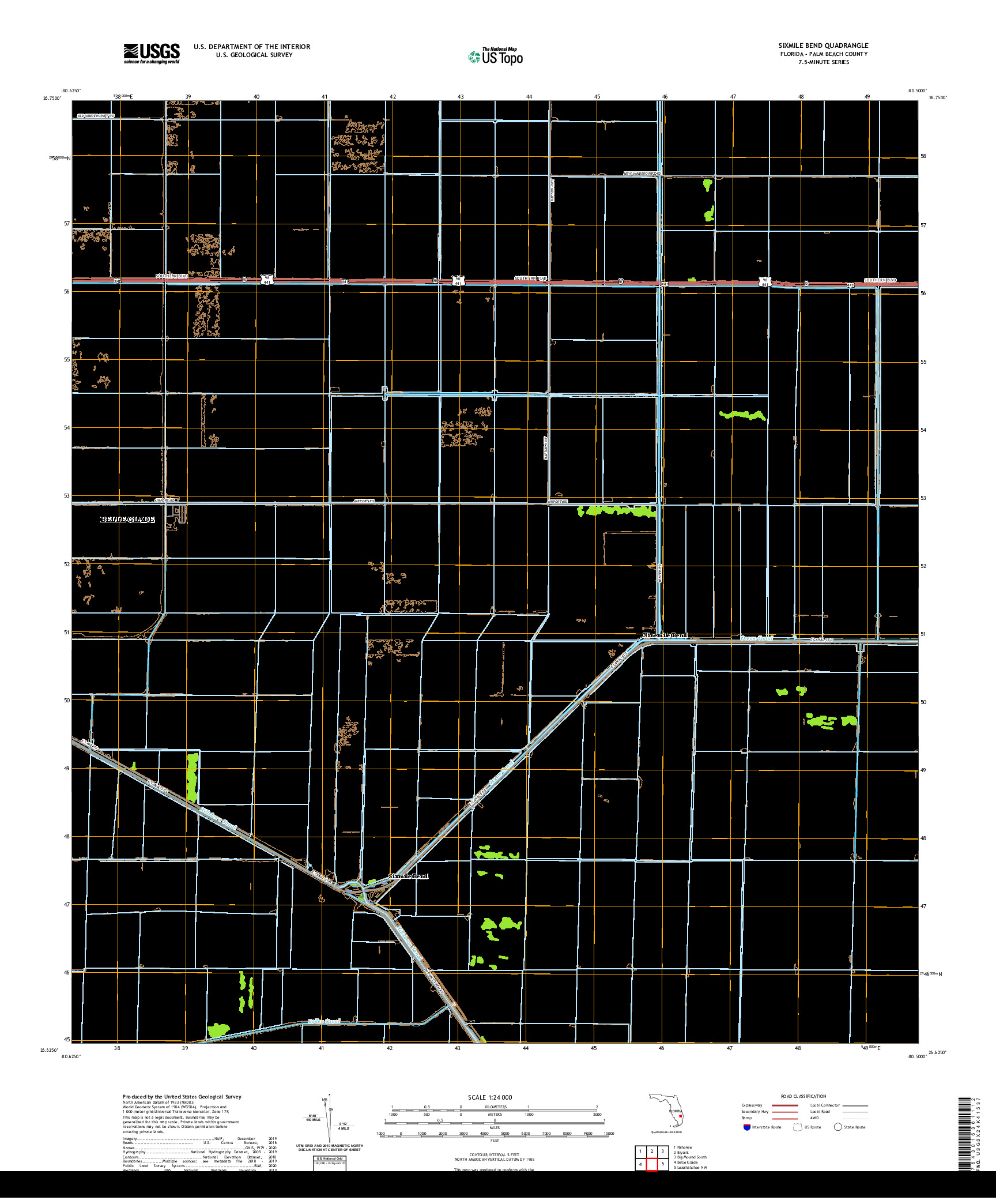 USGS US TOPO 7.5-MINUTE MAP FOR SIXMILE BEND, FL 2021