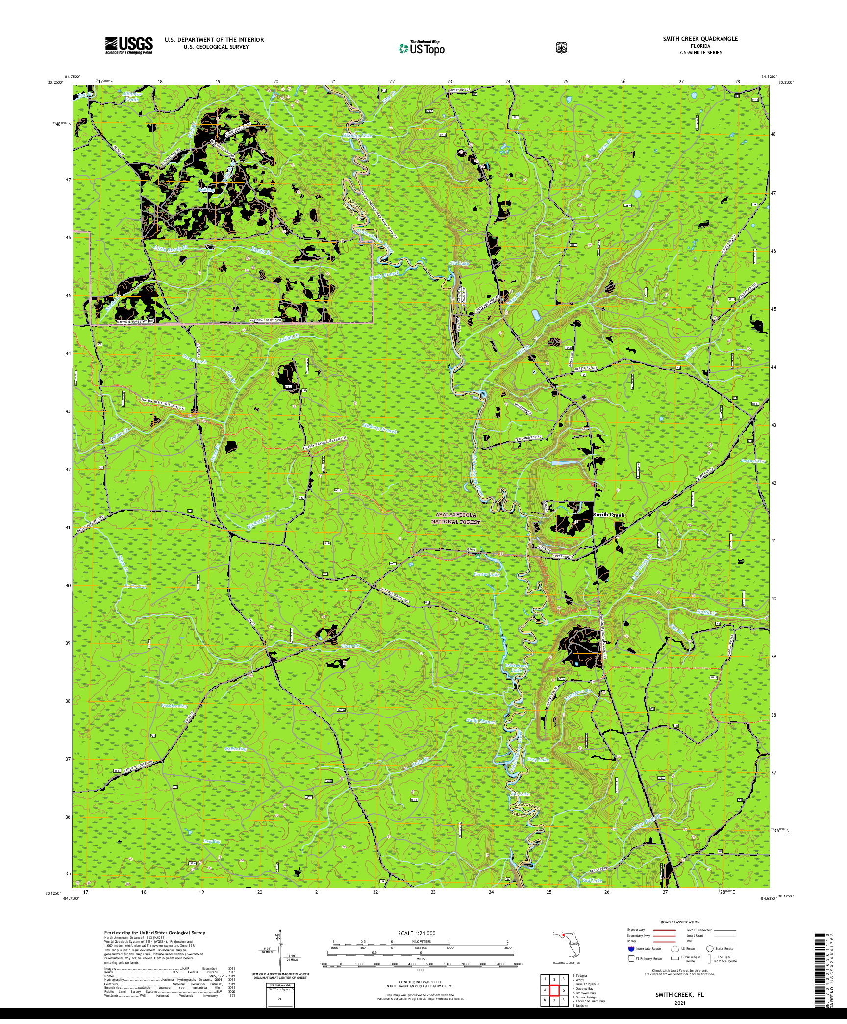 USGS US TOPO 7.5-MINUTE MAP FOR SMITH CREEK, FL 2021