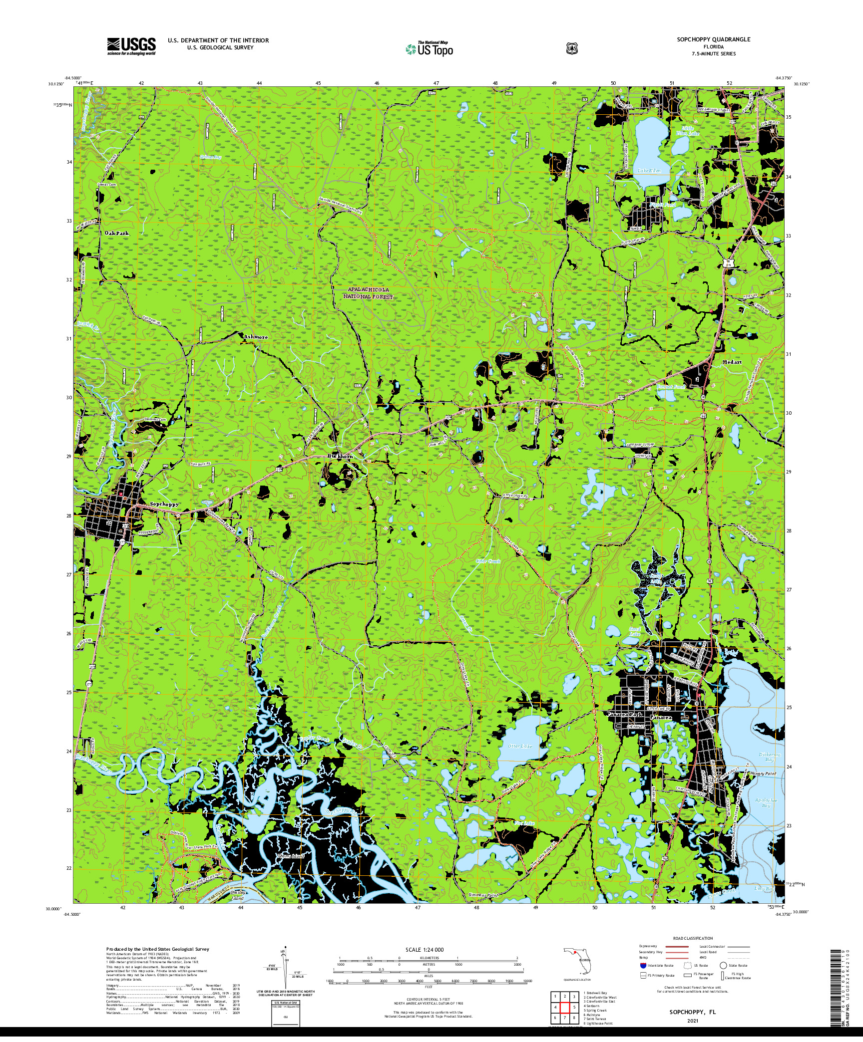 USGS US TOPO 7.5-MINUTE MAP FOR SOPCHOPPY, FL 2021
