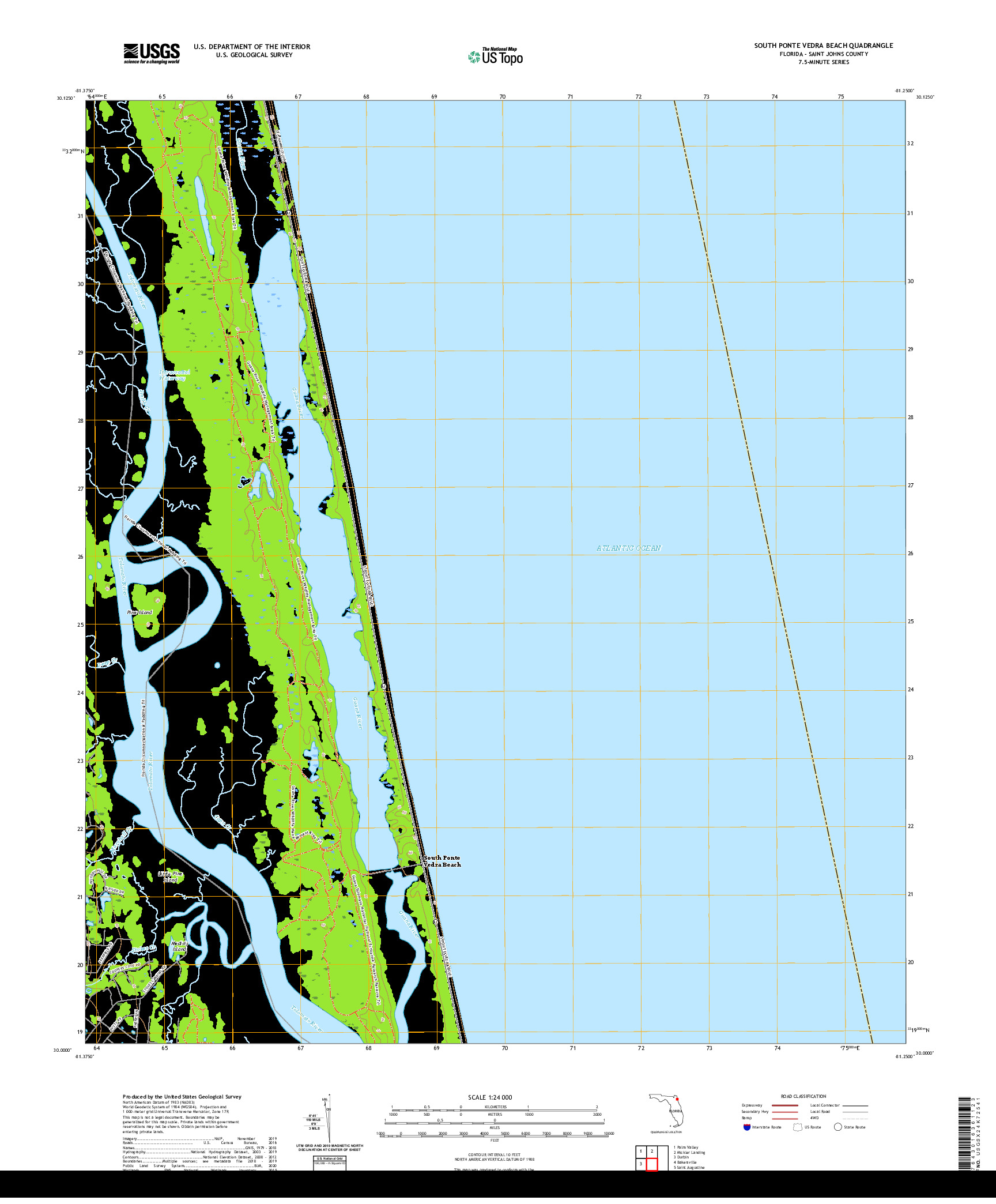 USGS US TOPO 7.5-MINUTE MAP FOR SOUTH PONTE VEDRA BEACH, FL 2021