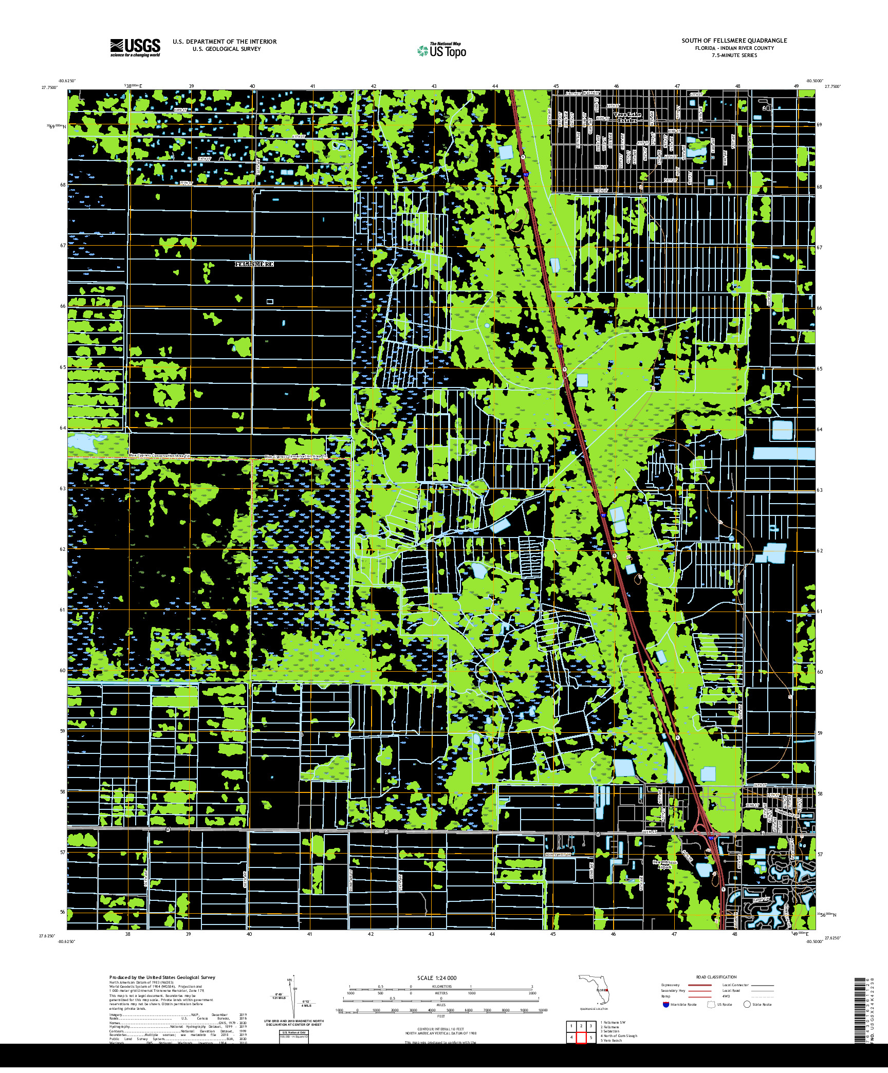 USGS US TOPO 7.5-MINUTE MAP FOR SOUTH OF FELLSMERE, FL 2021