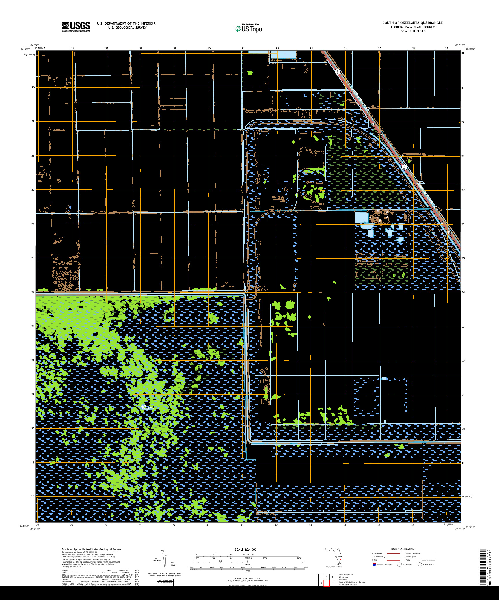 USGS US TOPO 7.5-MINUTE MAP FOR SOUTH OF OKEELANTA, FL 2021