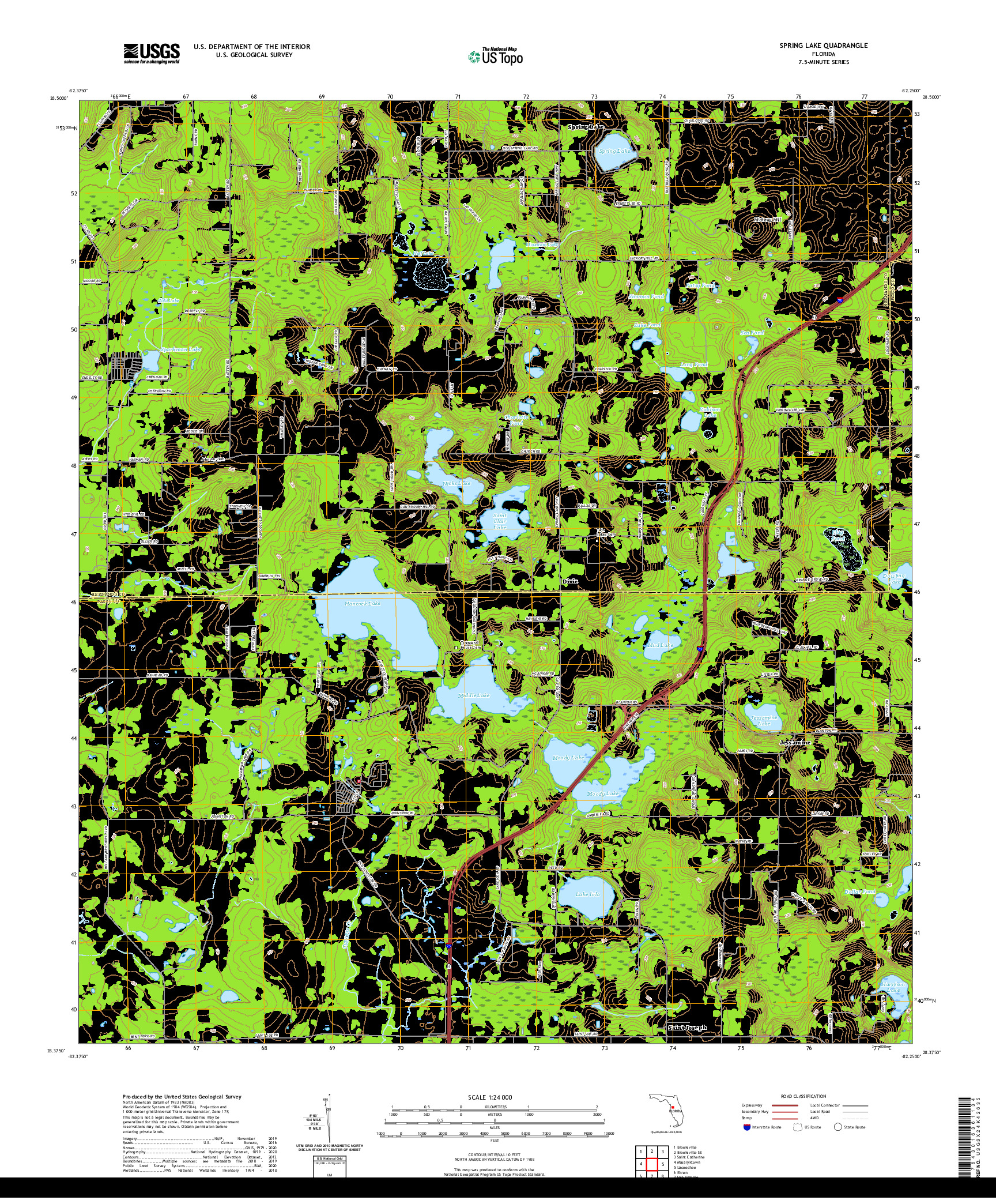 USGS US TOPO 7.5-MINUTE MAP FOR SPRING LAKE, FL 2021