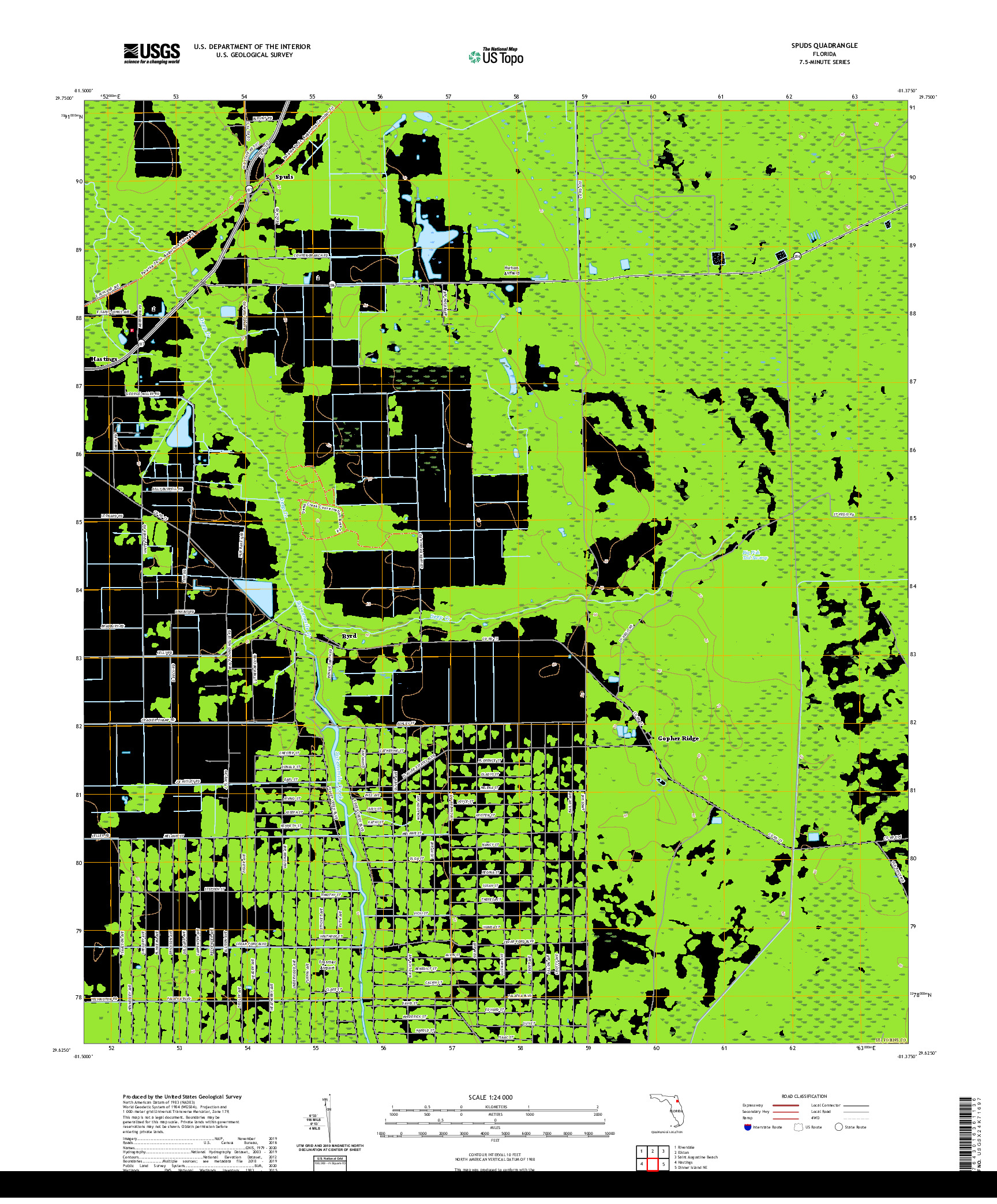 USGS US TOPO 7.5-MINUTE MAP FOR SPUDS, FL 2021