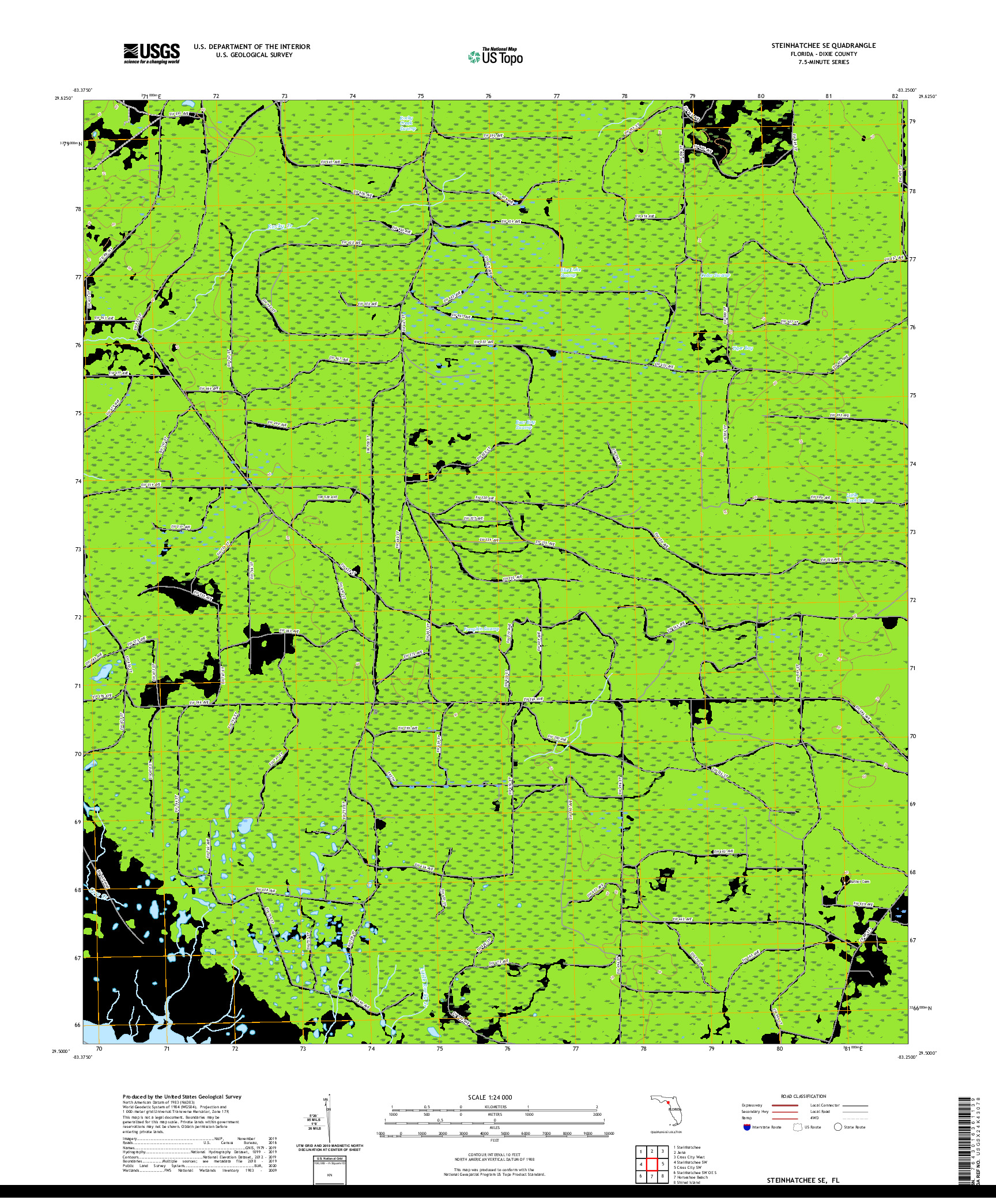USGS US TOPO 7.5-MINUTE MAP FOR STEINHATCHEE SE, FL 2021