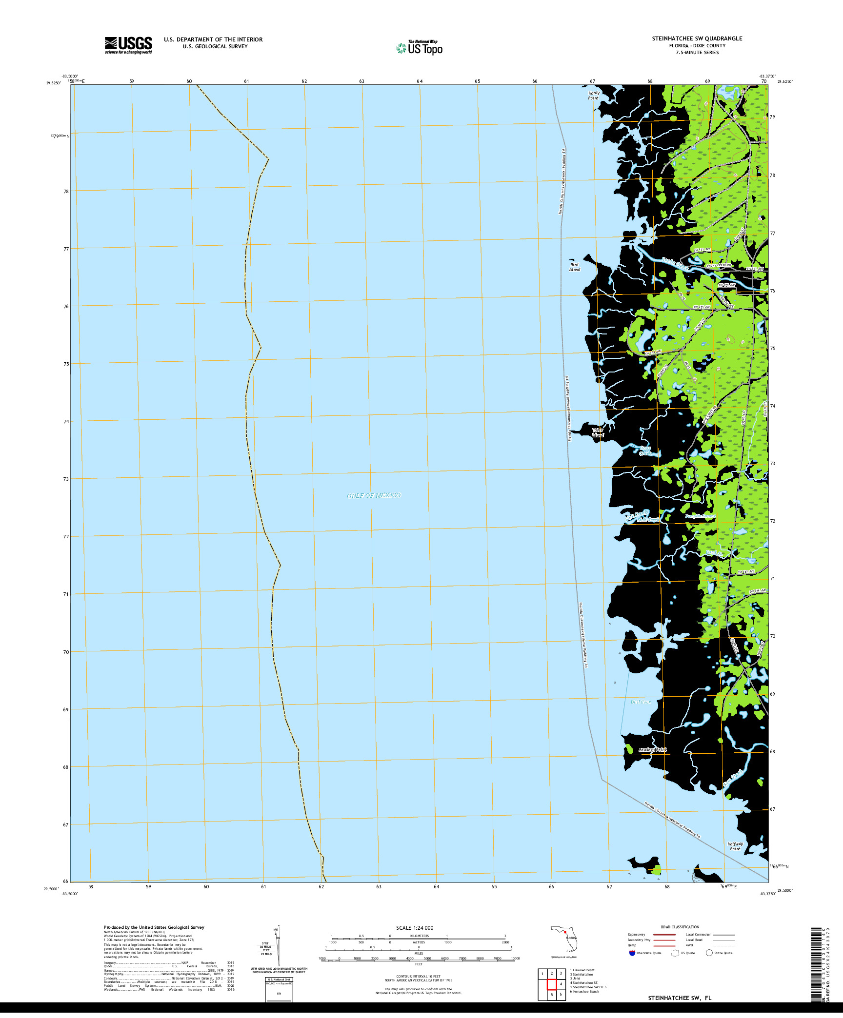 USGS US TOPO 7.5-MINUTE MAP FOR STEINHATCHEE SW, FL 2021