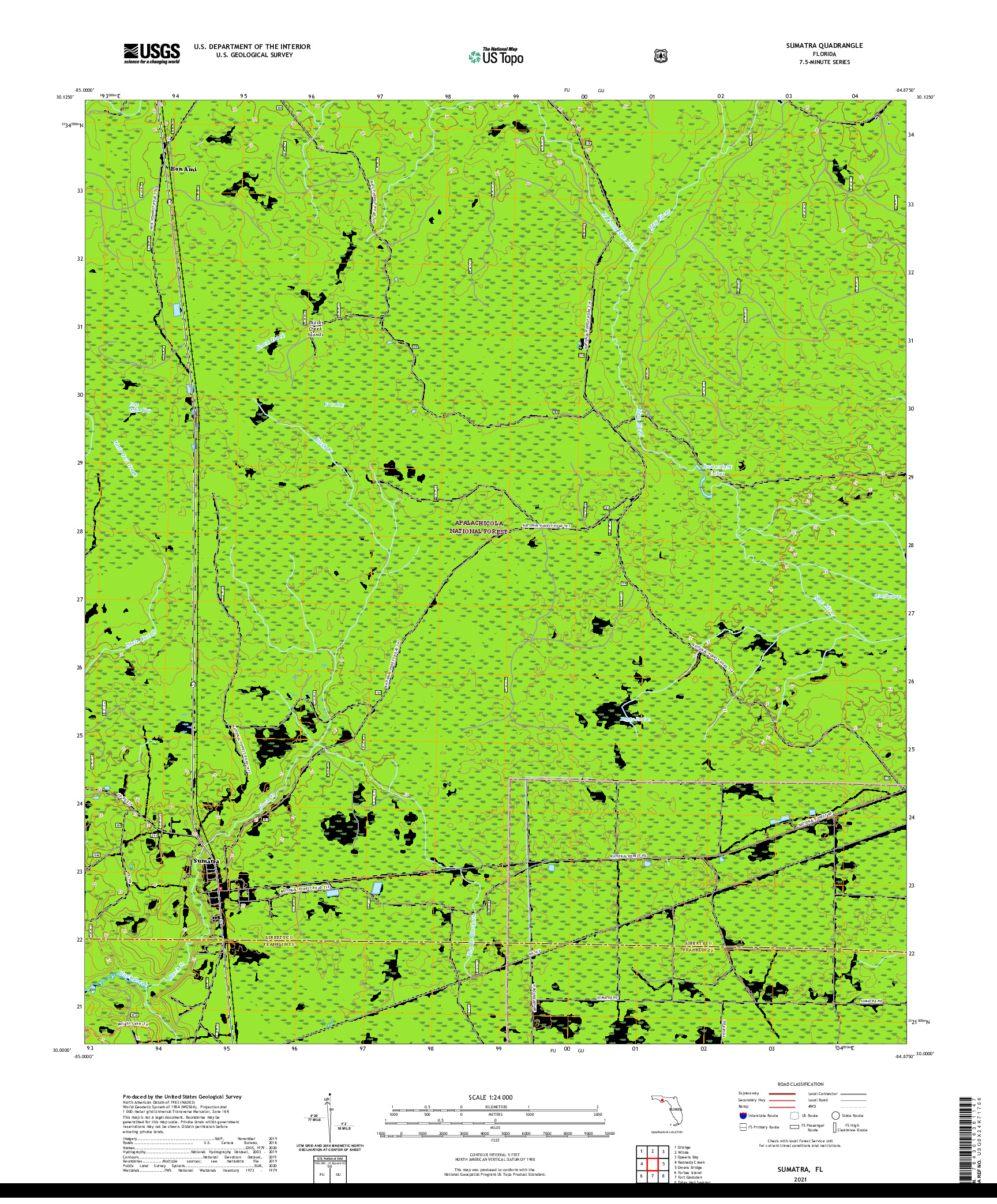 USGS US TOPO 7.5-MINUTE MAP FOR SUMATRA, FL 2021