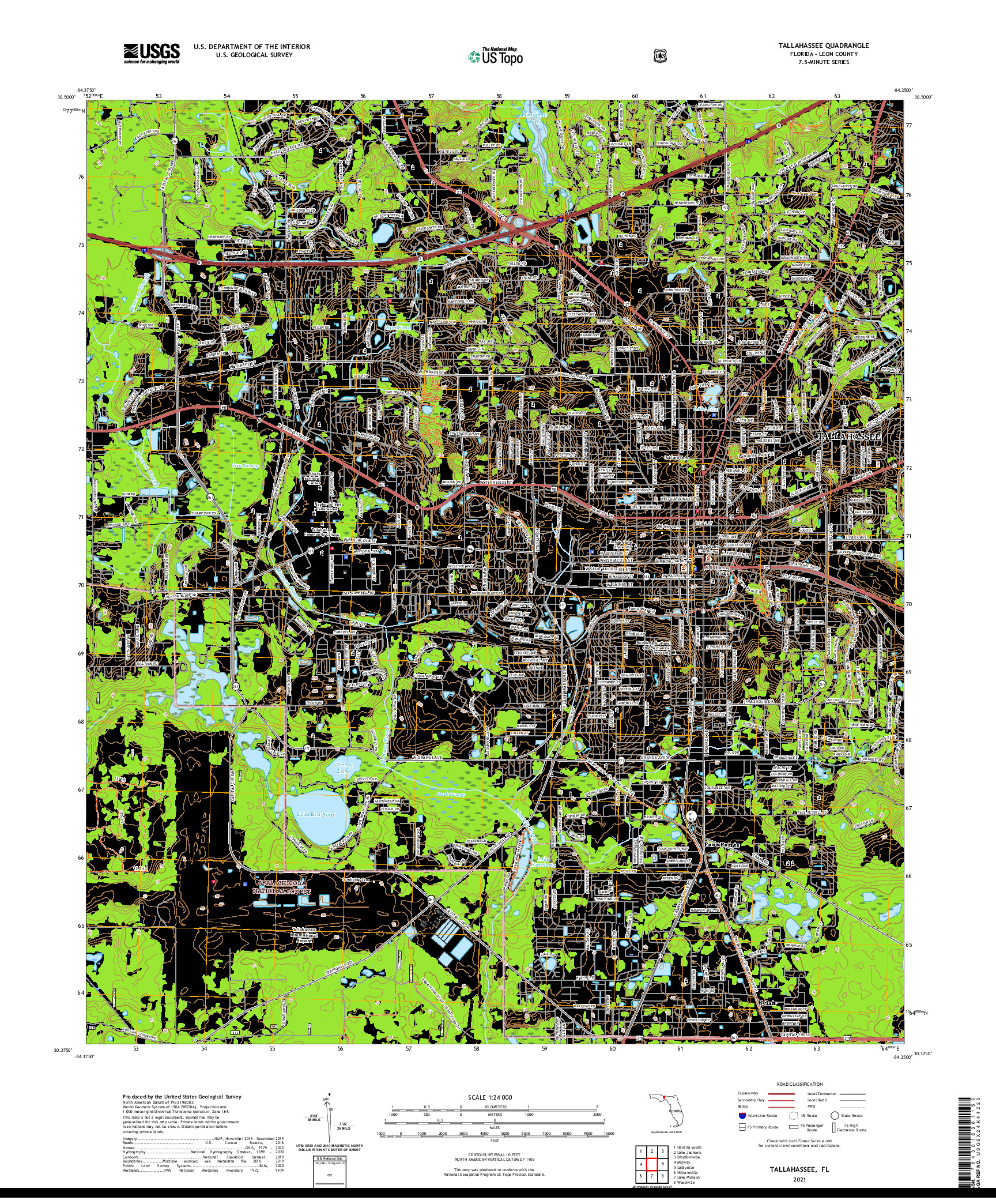 USGS US TOPO 7.5-MINUTE MAP FOR TALLAHASSEE, FL 2021