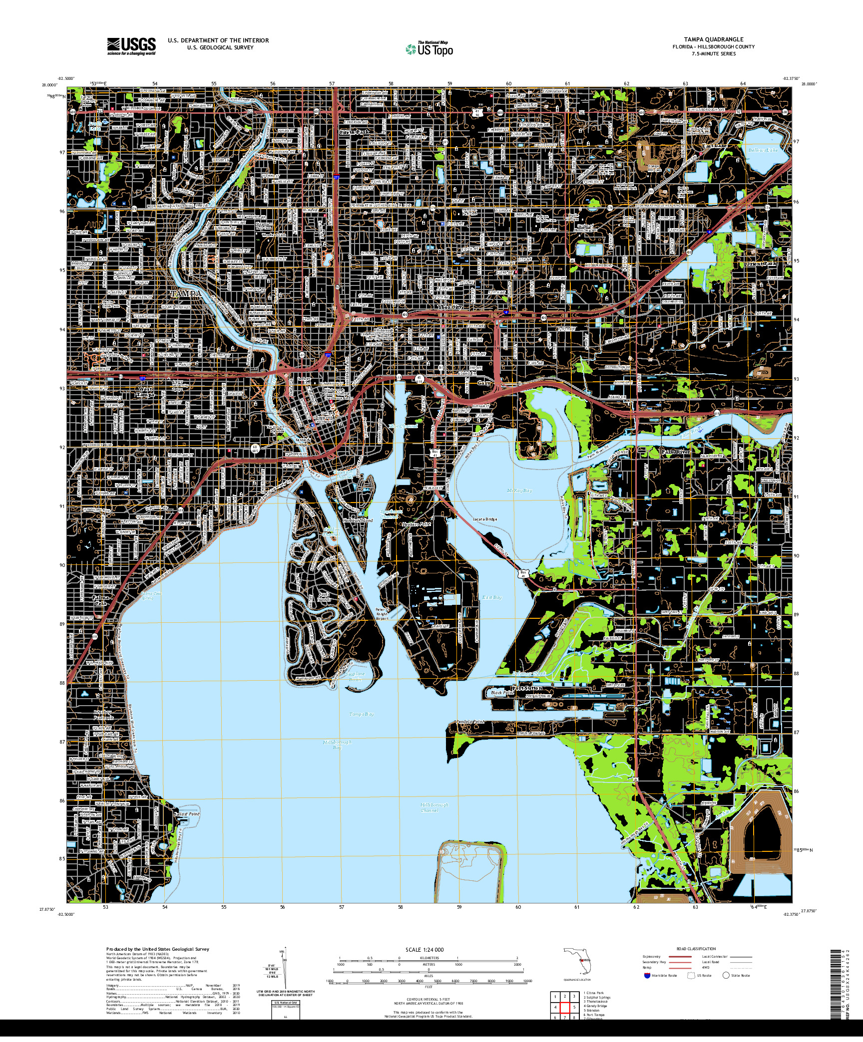 USGS US TOPO 7.5-MINUTE MAP FOR TAMPA, FL 2021