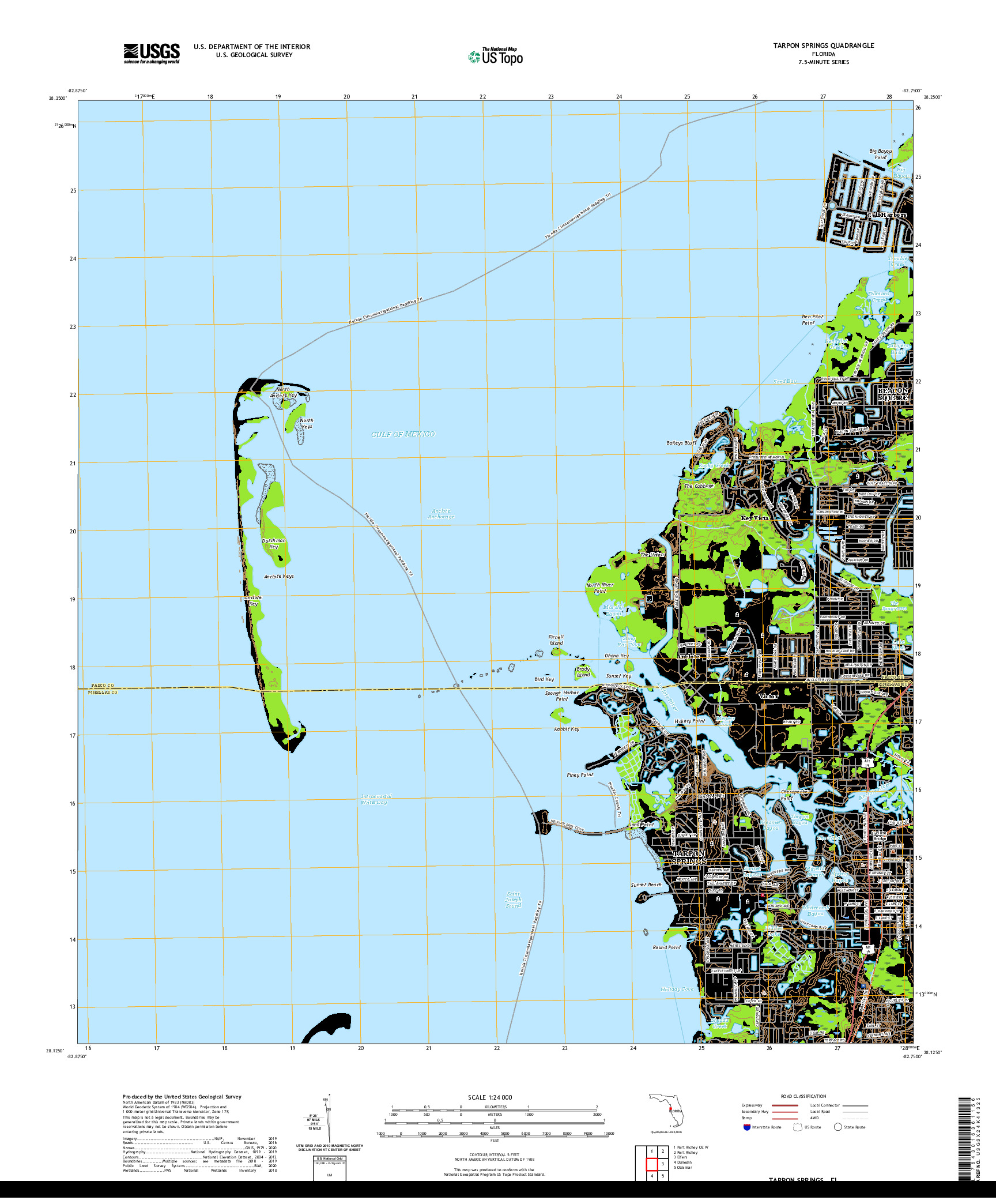 USGS US TOPO 7.5-MINUTE MAP FOR TARPON SPRINGS, FL 2021