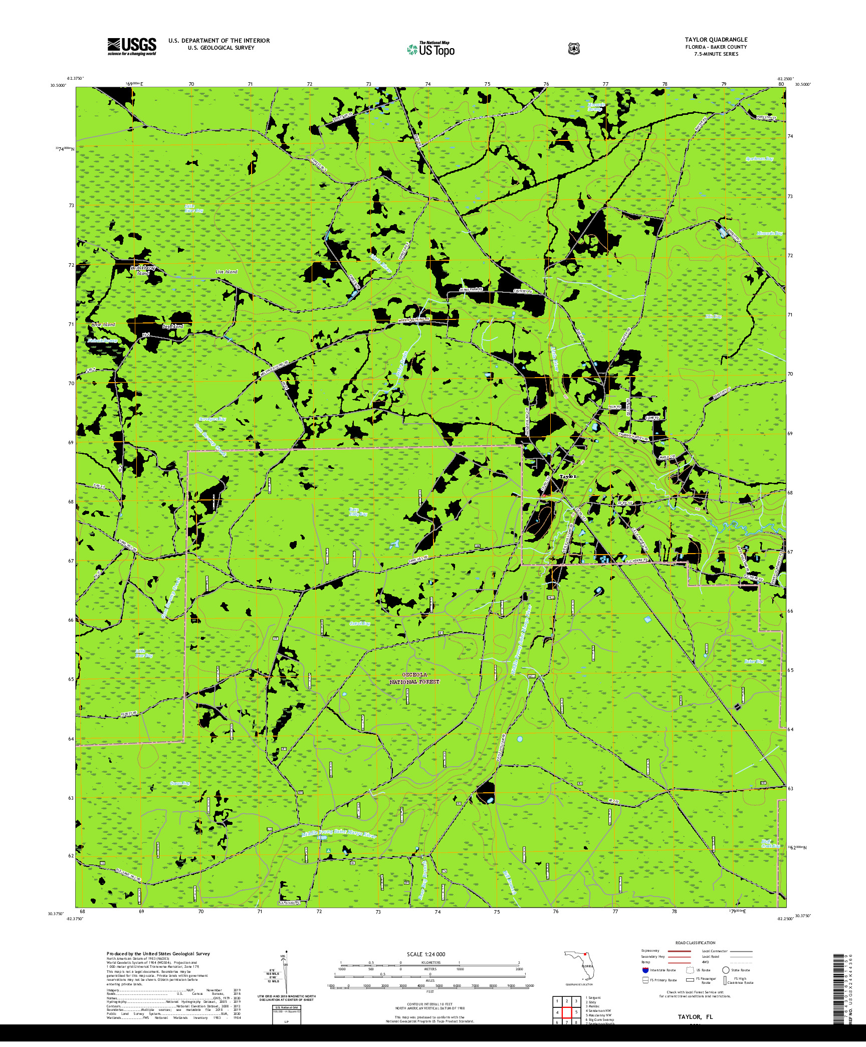 USGS US TOPO 7.5-MINUTE MAP FOR TAYLOR, FL 2021