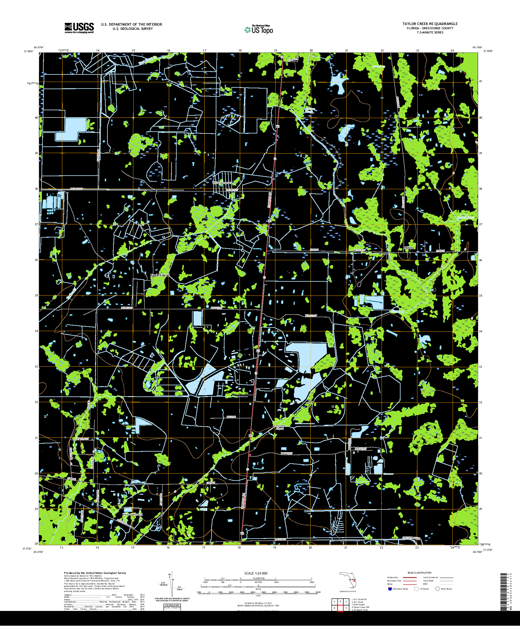 USGS US TOPO 7.5-MINUTE MAP FOR TAYLOR CREEK NE, FL 2021