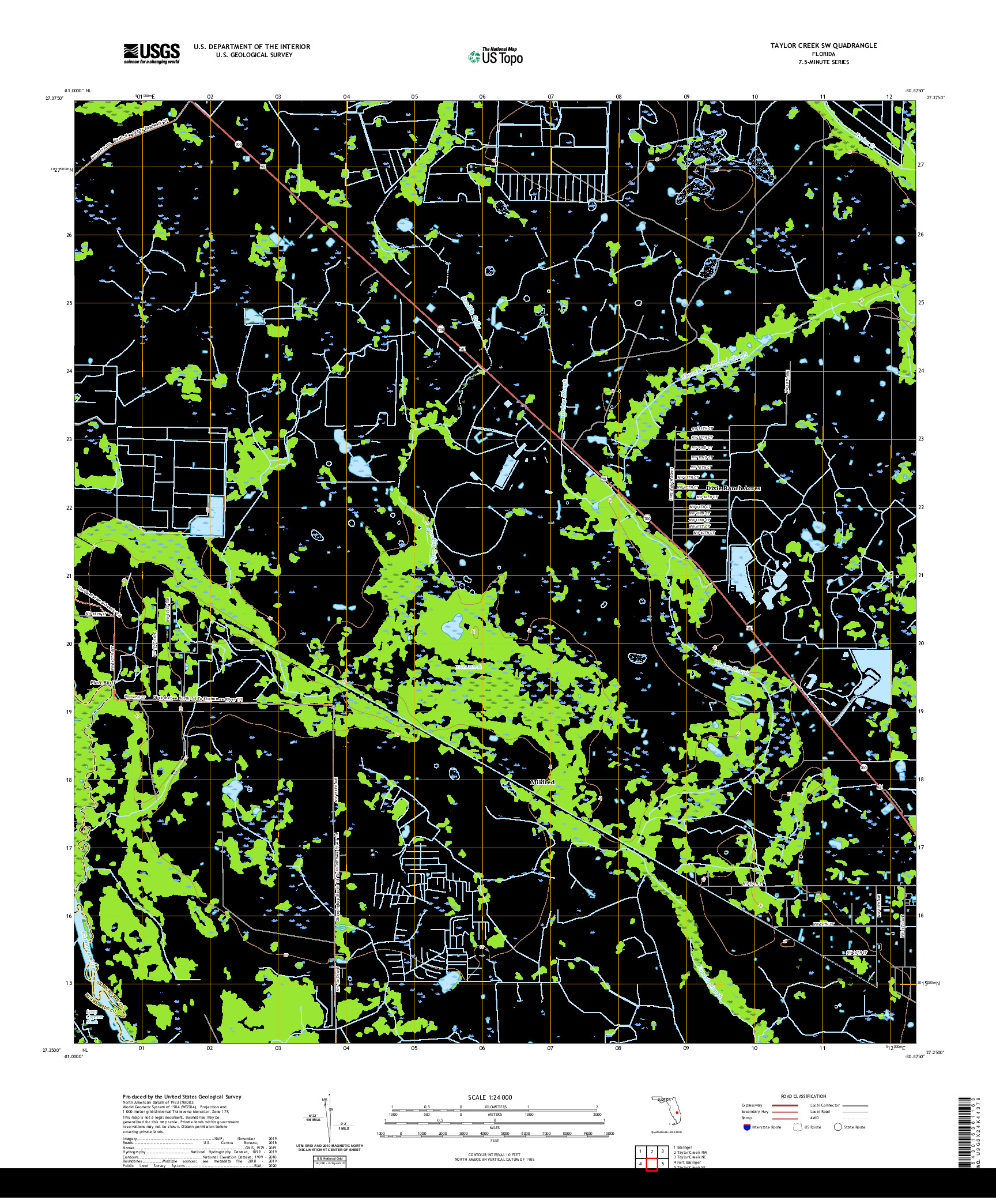 USGS US TOPO 7.5-MINUTE MAP FOR TAYLOR CREEK SW, FL 2021