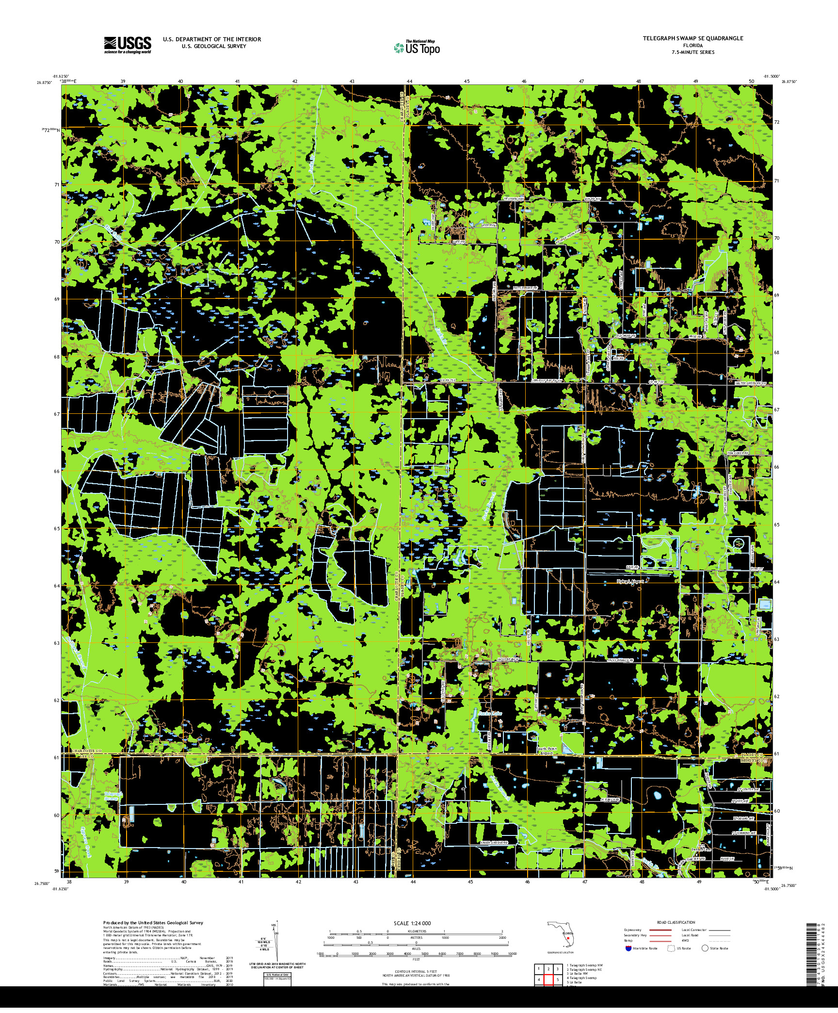USGS US TOPO 7.5-MINUTE MAP FOR TELEGRAPH SWAMP SE, FL 2021
