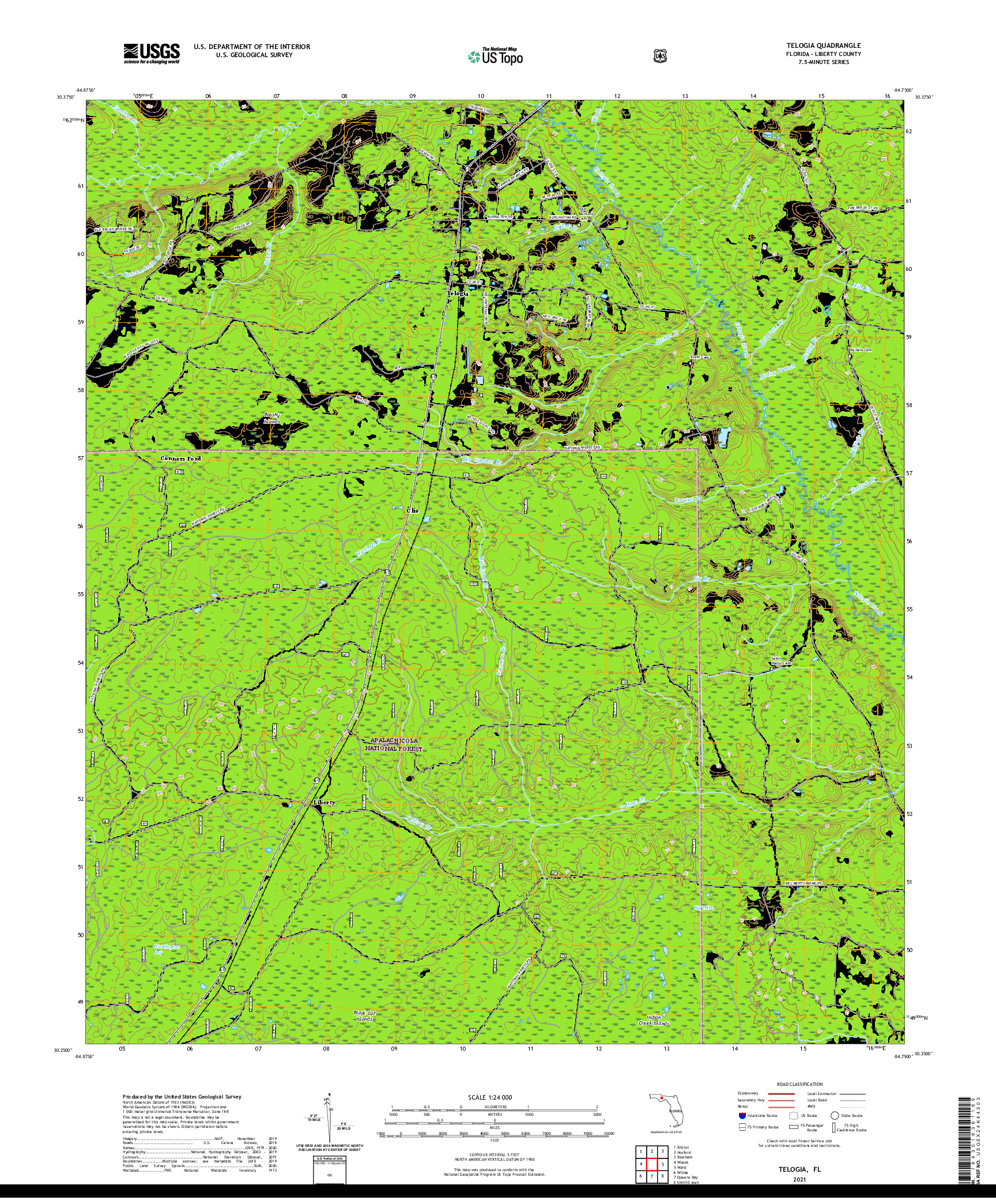USGS US TOPO 7.5-MINUTE MAP FOR TELOGIA, FL 2021