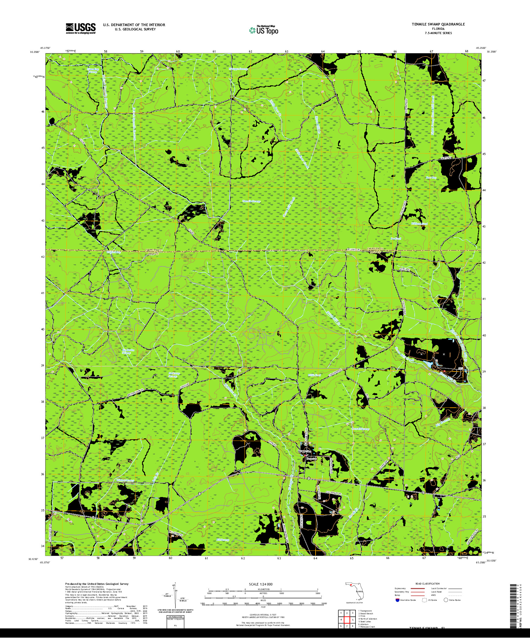 USGS US TOPO 7.5-MINUTE MAP FOR TENMILE SWAMP, FL 2021