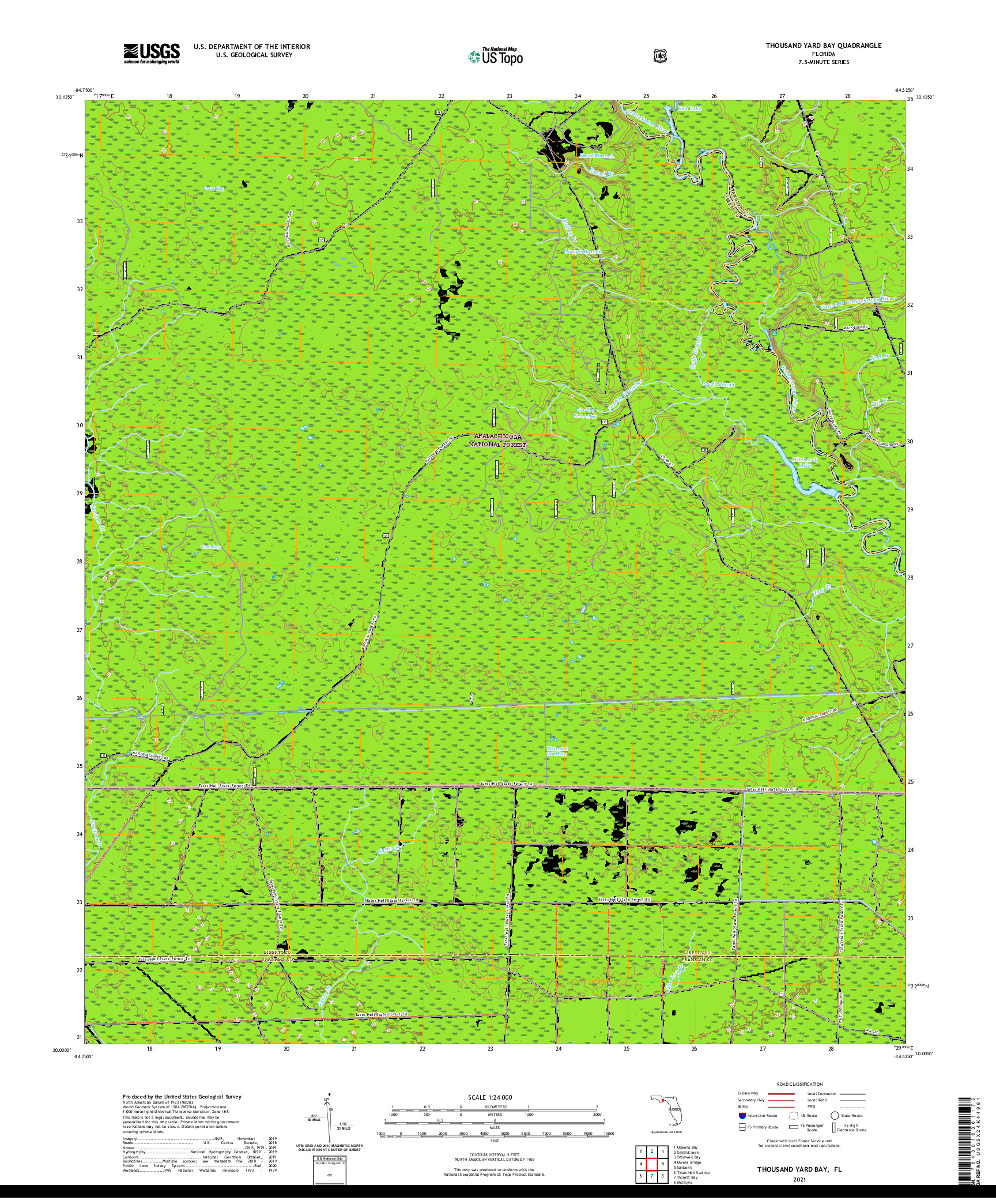 USGS US TOPO 7.5-MINUTE MAP FOR THOUSAND YARD BAY, FL 2021