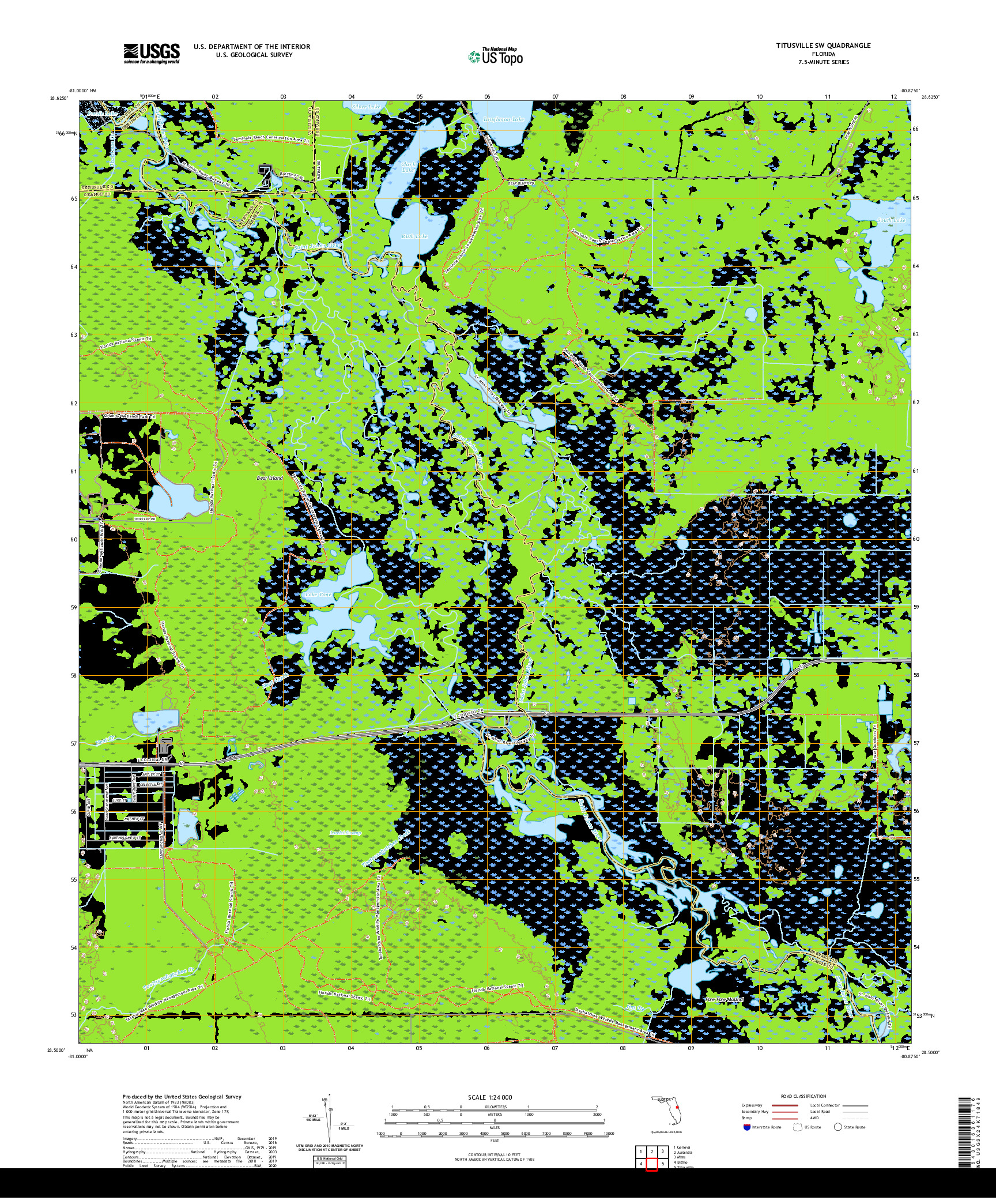 USGS US TOPO 7.5-MINUTE MAP FOR TITUSVILLE SW, FL 2021