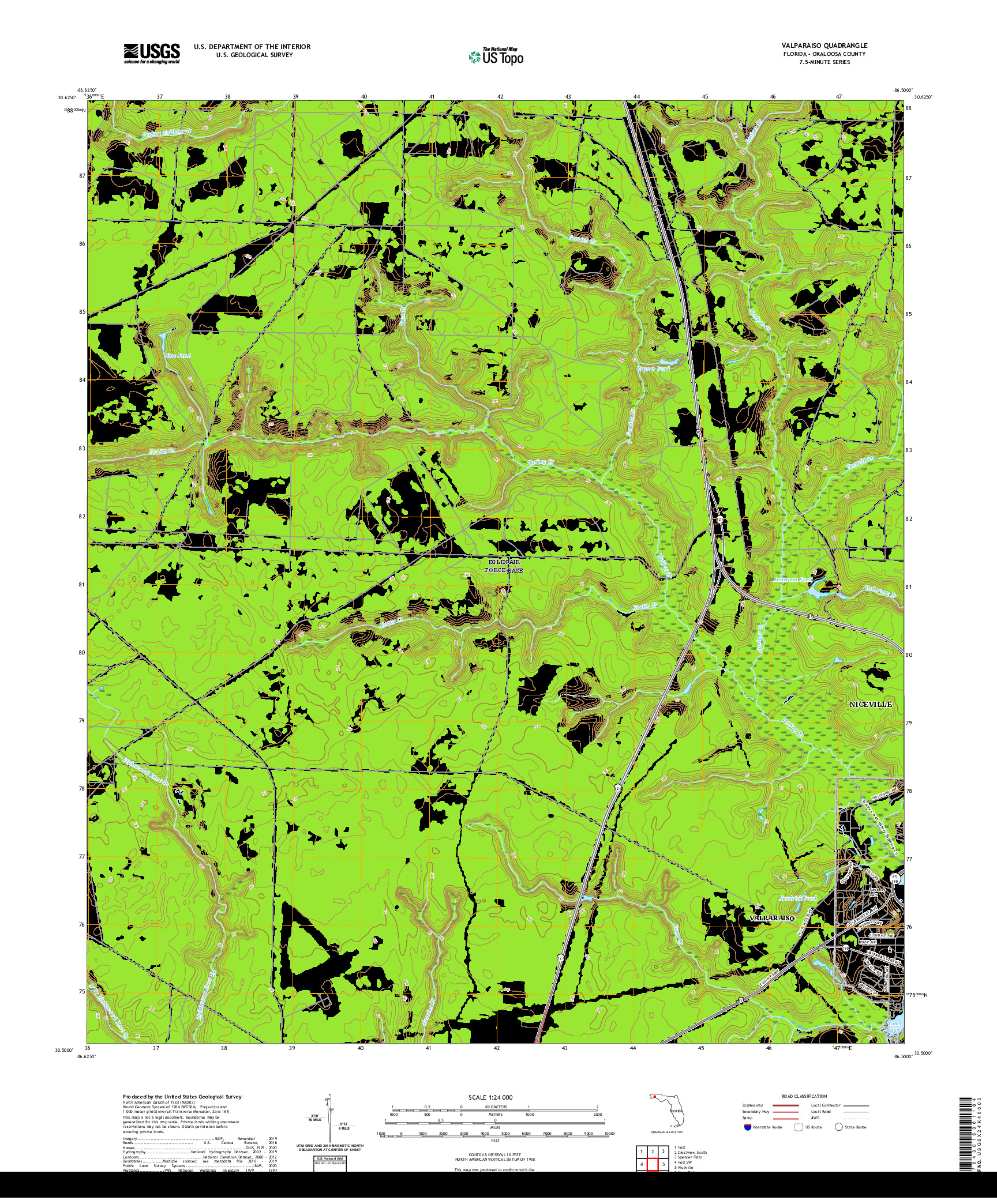 USGS US TOPO 7.5-MINUTE MAP FOR VALPARAISO, FL 2021