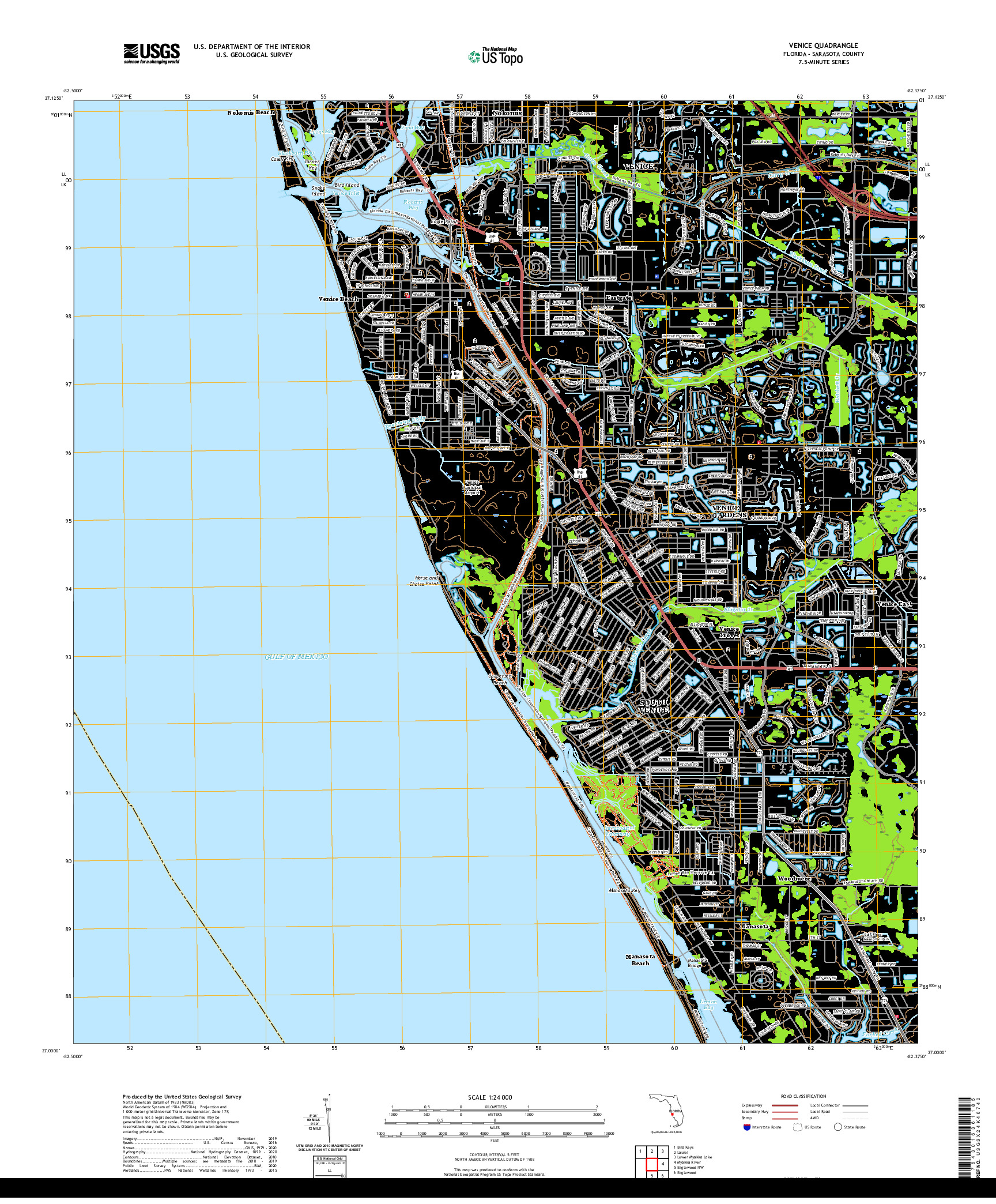 USGS US TOPO 7.5-MINUTE MAP FOR VENICE, FL 2021