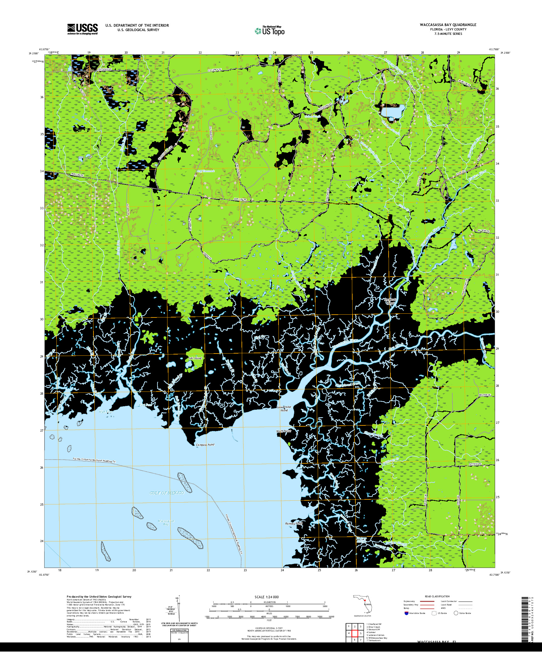 USGS US TOPO 7.5-MINUTE MAP FOR WACCASASSA BAY, FL 2021