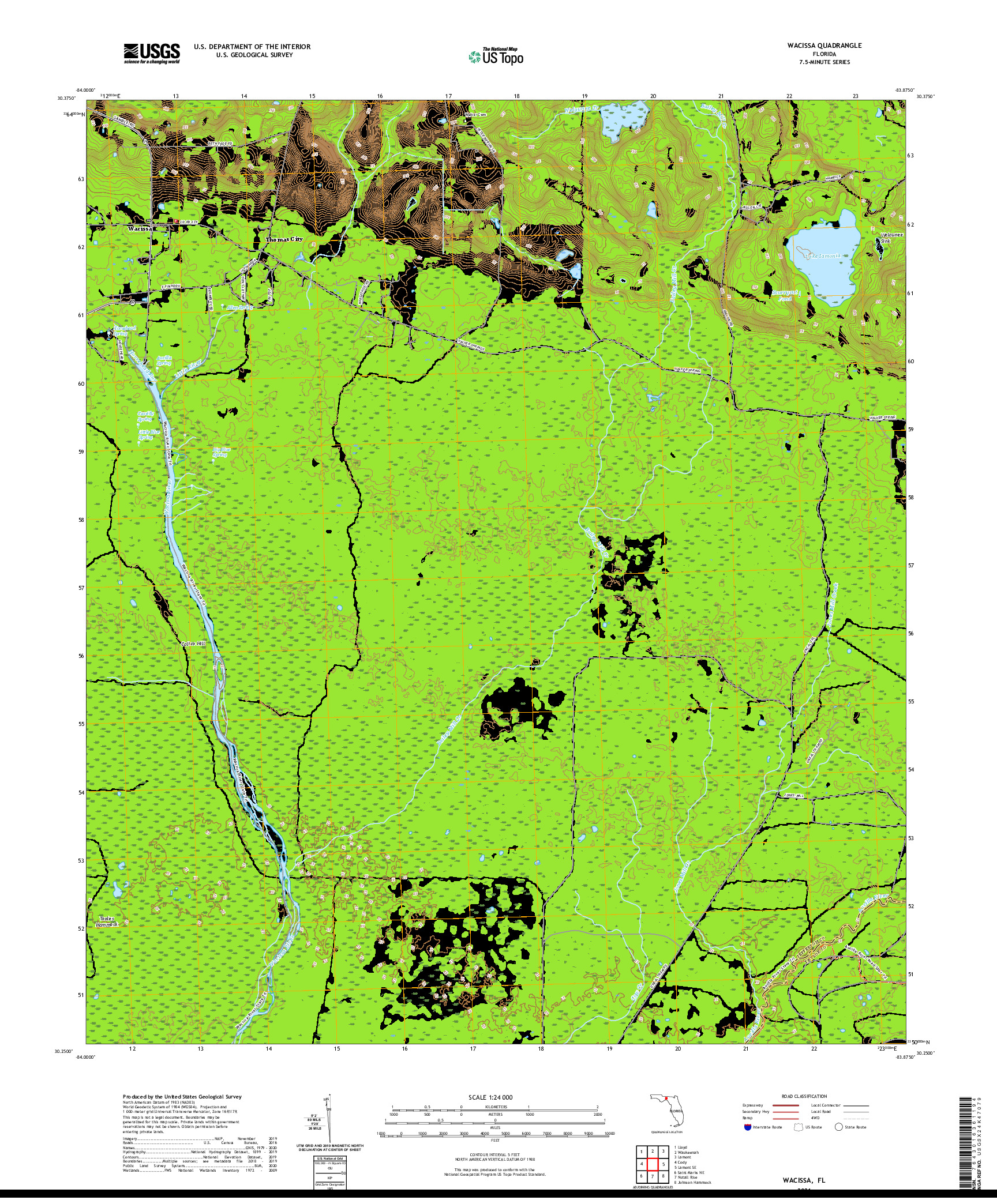 USGS US TOPO 7.5-MINUTE MAP FOR WACISSA, FL 2021