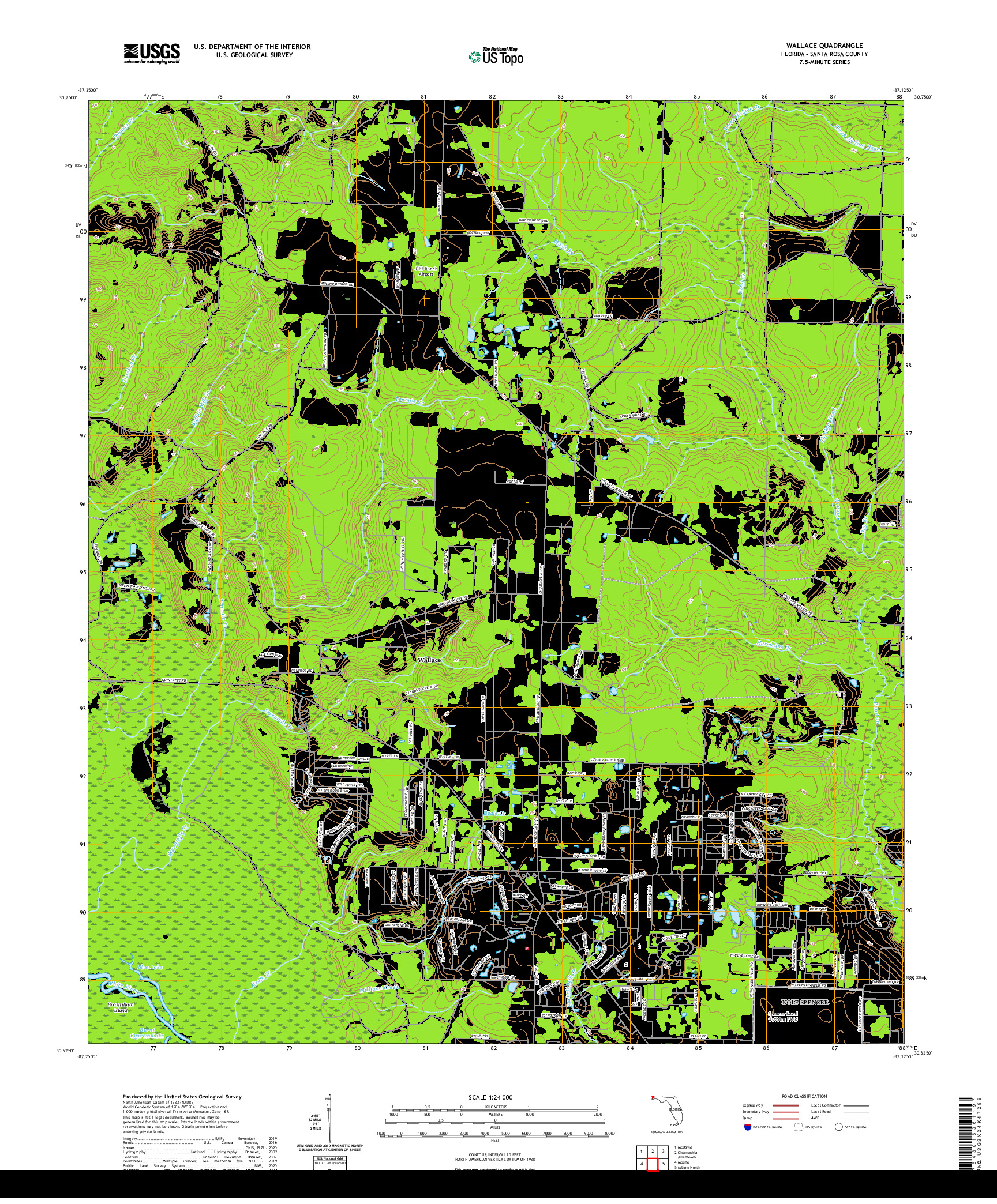 USGS US TOPO 7.5-MINUTE MAP FOR WALLACE, FL 2021