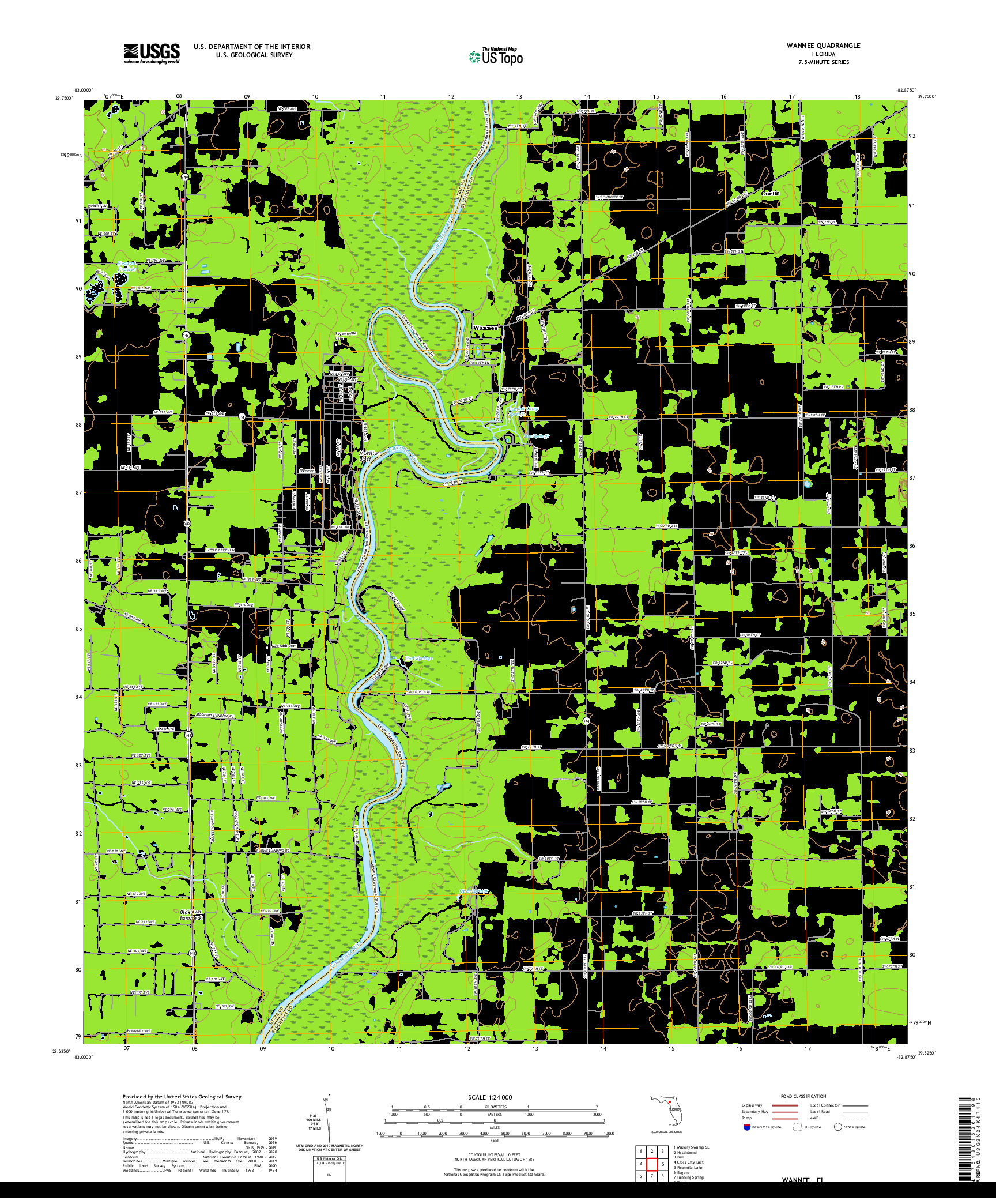 USGS US TOPO 7.5-MINUTE MAP FOR WANNEE, FL 2021