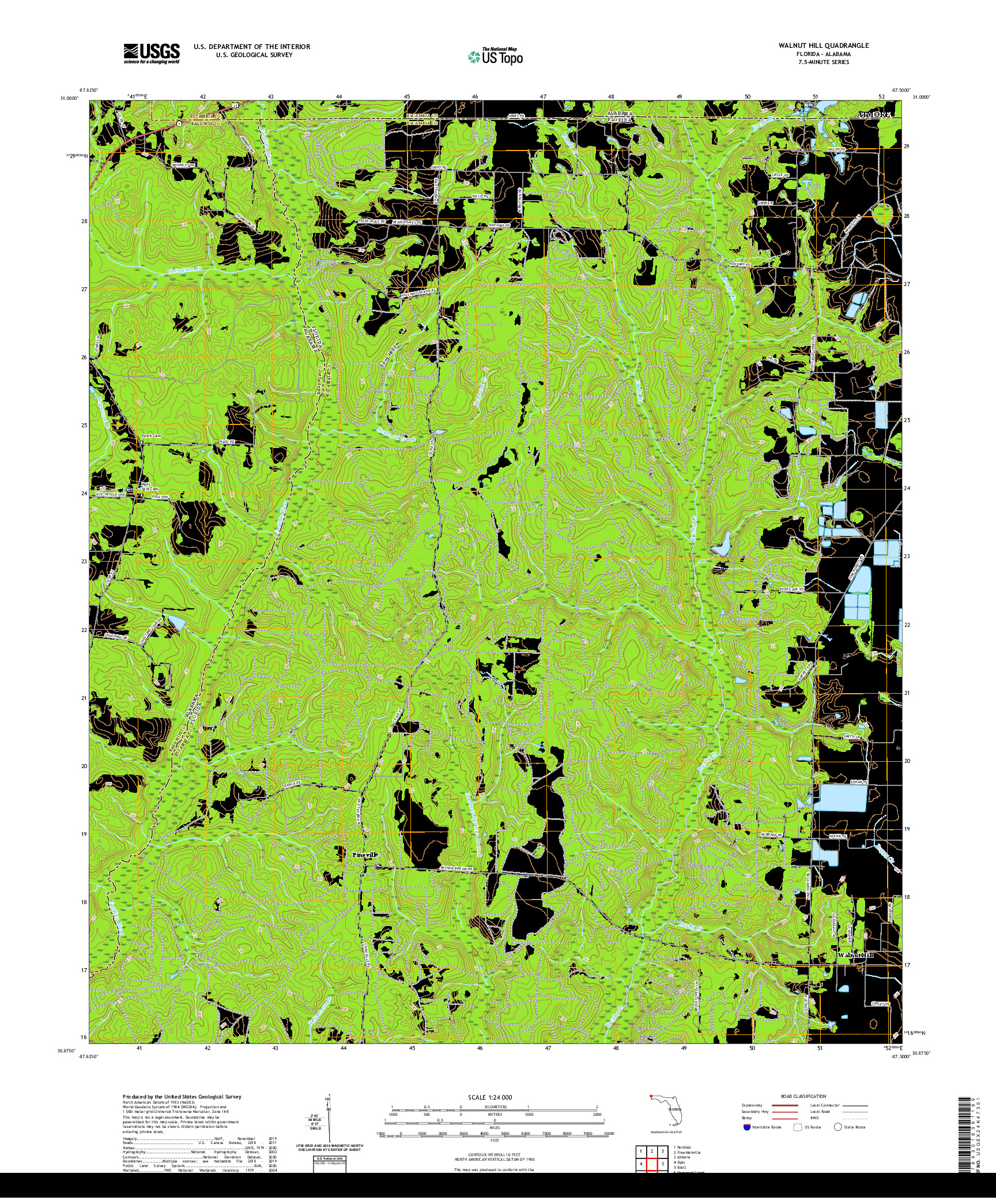 USGS US TOPO 7.5-MINUTE MAP FOR WALNUT HILL, FL,AL 2021