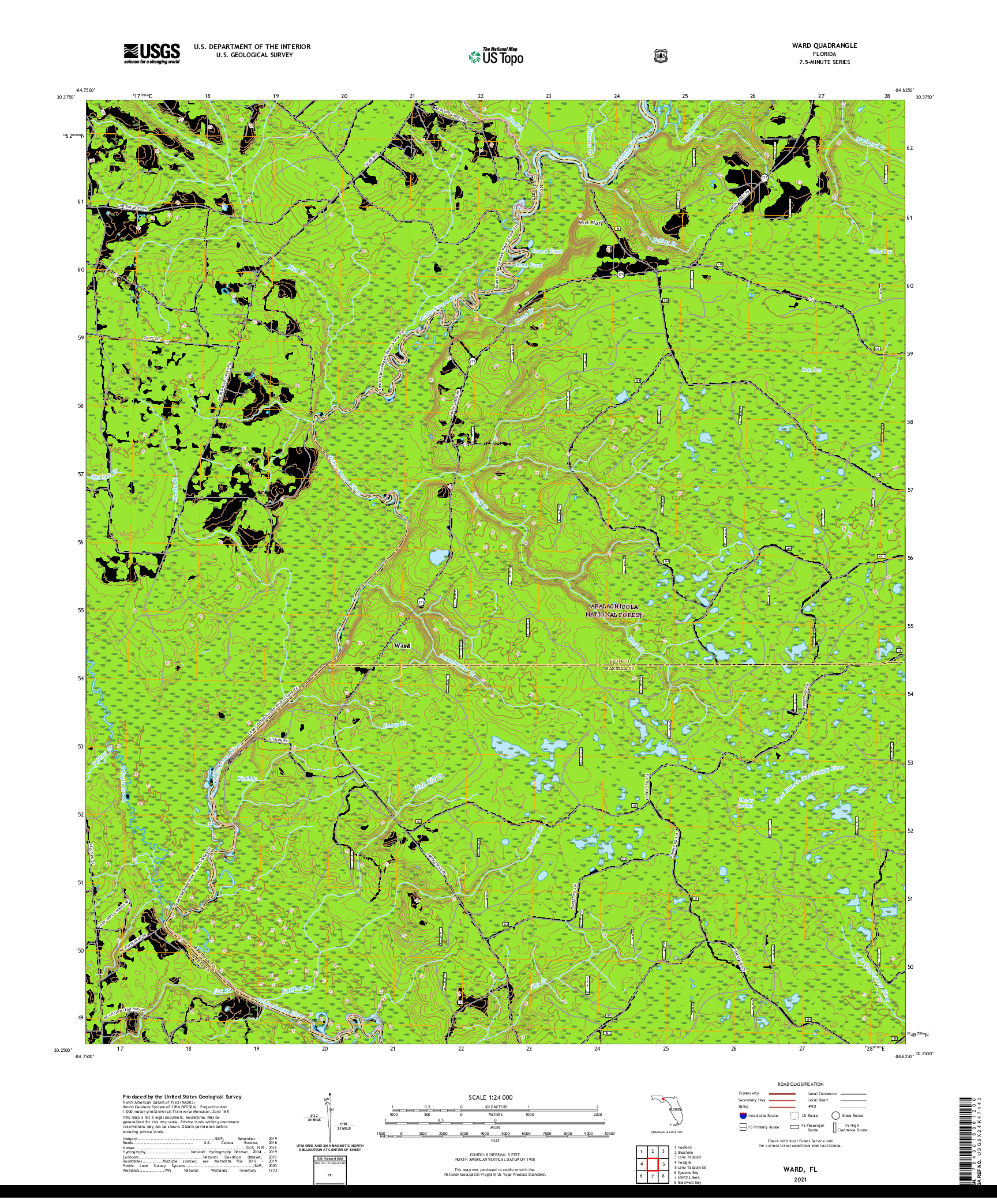 USGS US TOPO 7.5-MINUTE MAP FOR WARD, FL 2021