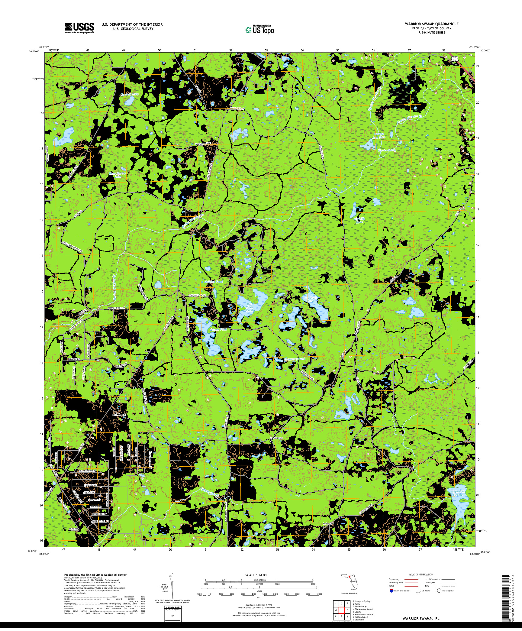 USGS US TOPO 7.5-MINUTE MAP FOR WARRIOR SWAMP, FL 2021