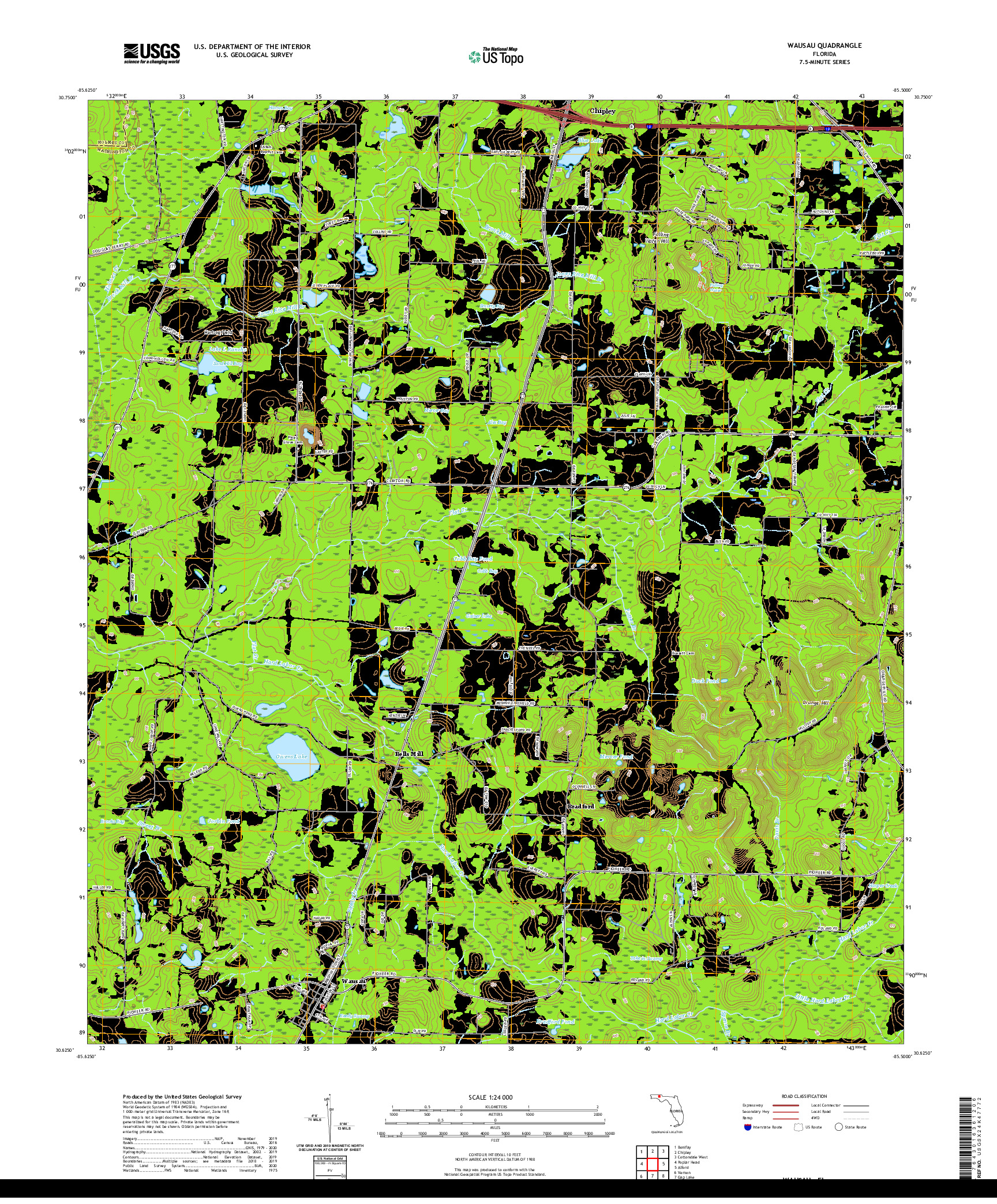 USGS US TOPO 7.5-MINUTE MAP FOR WAUSAU, FL 2021