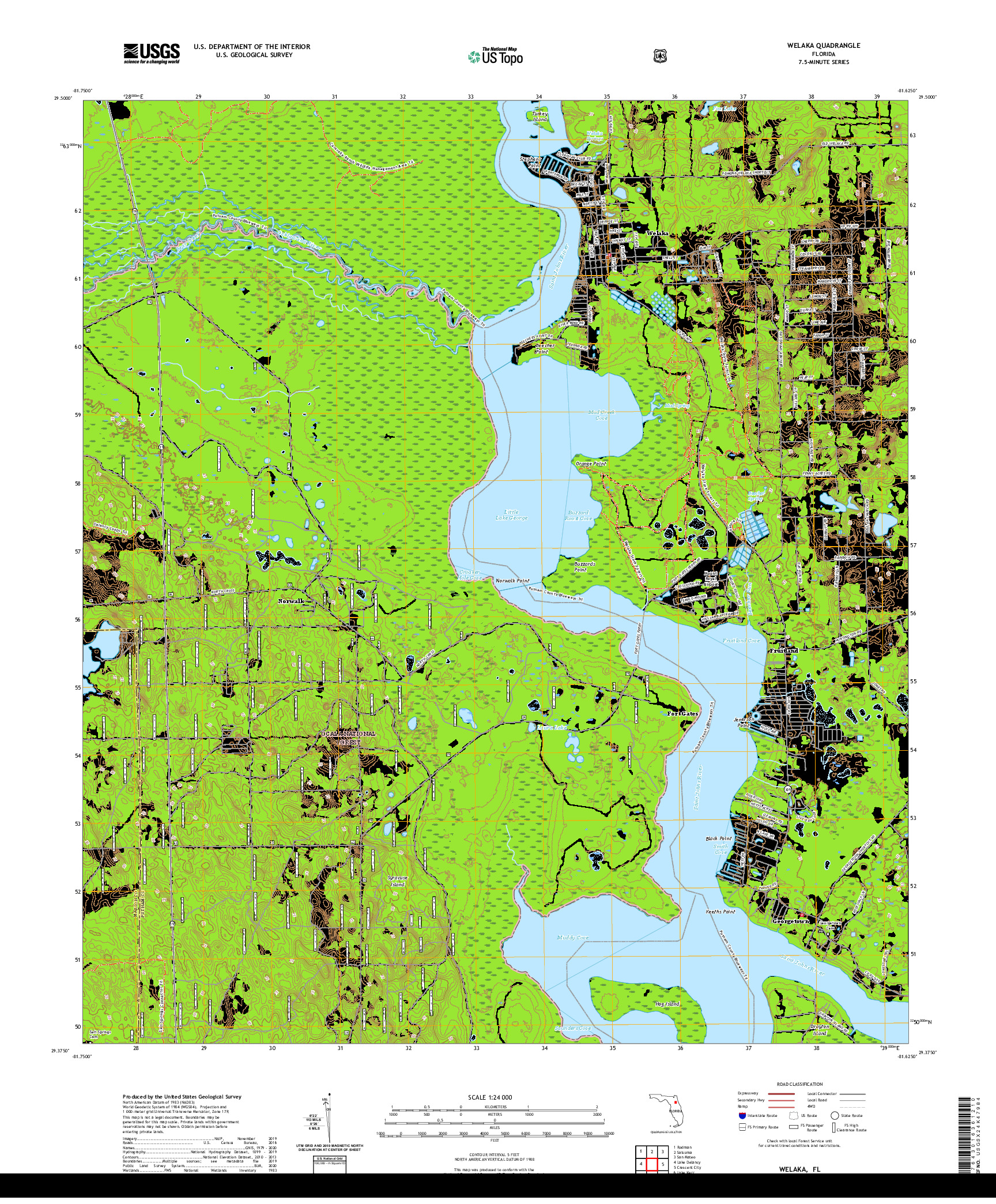 USGS US TOPO 7.5-MINUTE MAP FOR WELAKA, FL 2021