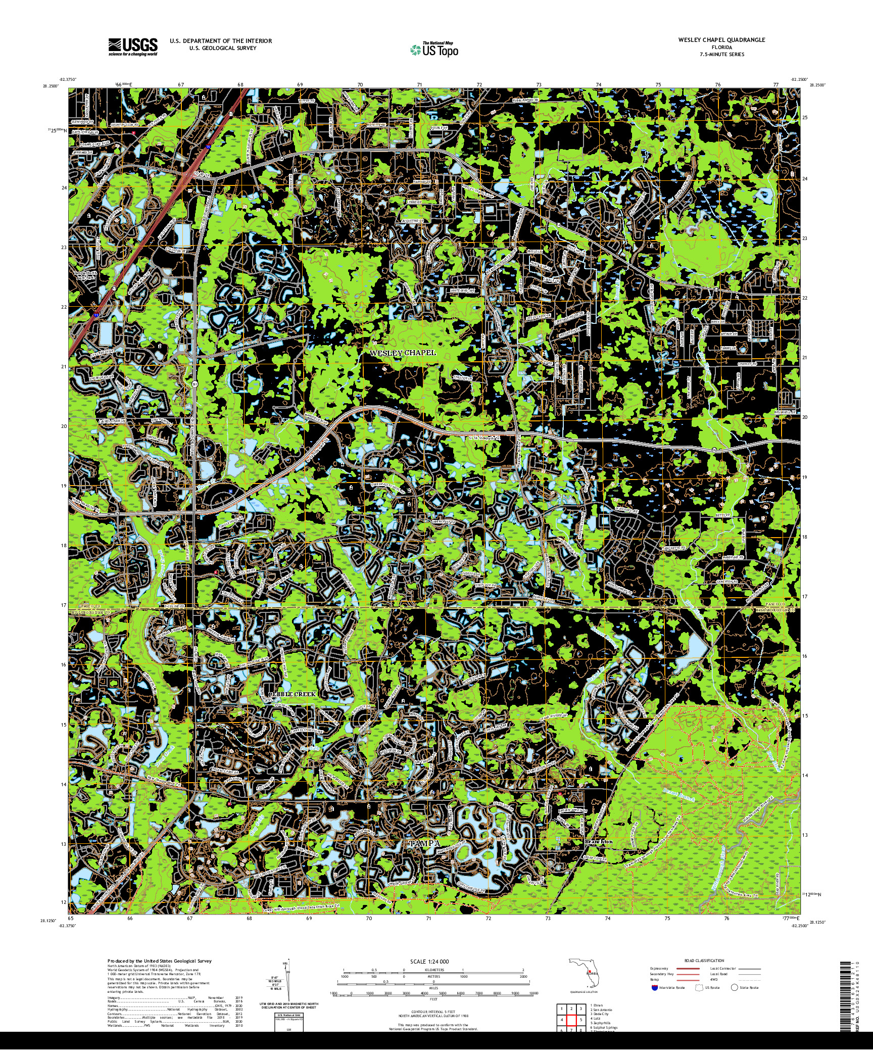 USGS US TOPO 7.5-MINUTE MAP FOR WESLEY CHAPEL, FL 2021