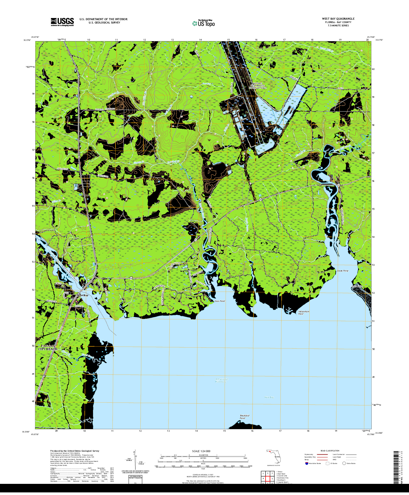 USGS US TOPO 7.5-MINUTE MAP FOR WEST BAY, FL 2021