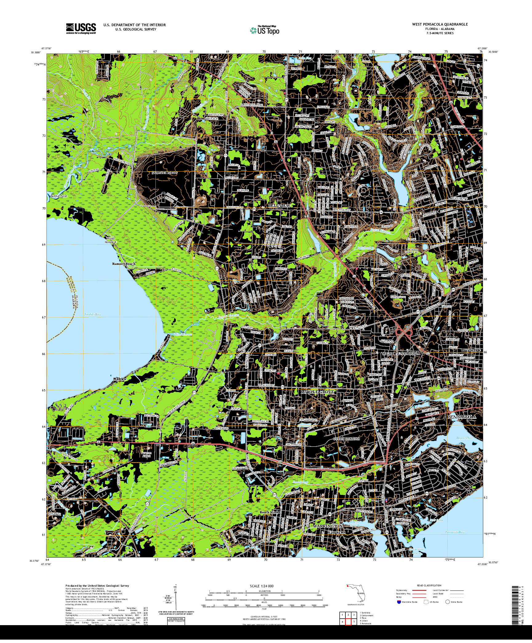 USGS US TOPO 7.5-MINUTE MAP FOR WEST PENSACOLA, FL,AL 2021