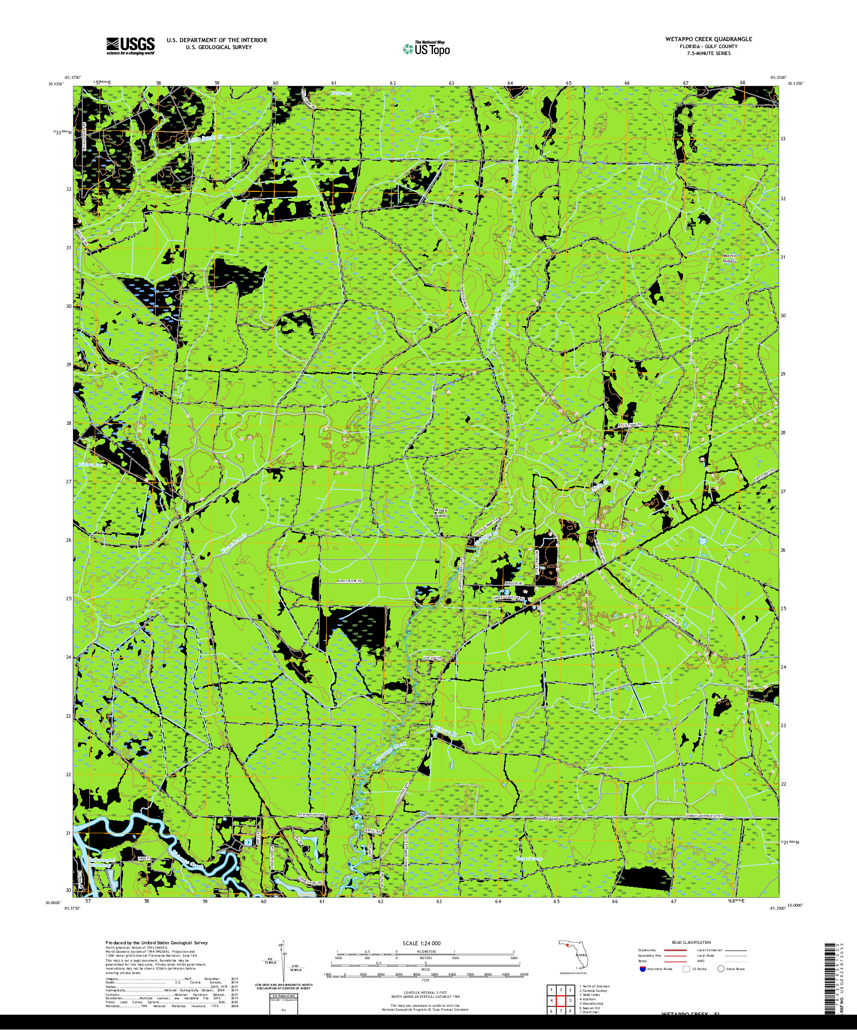 USGS US TOPO 7.5-MINUTE MAP FOR WETAPPO CREEK, FL 2021